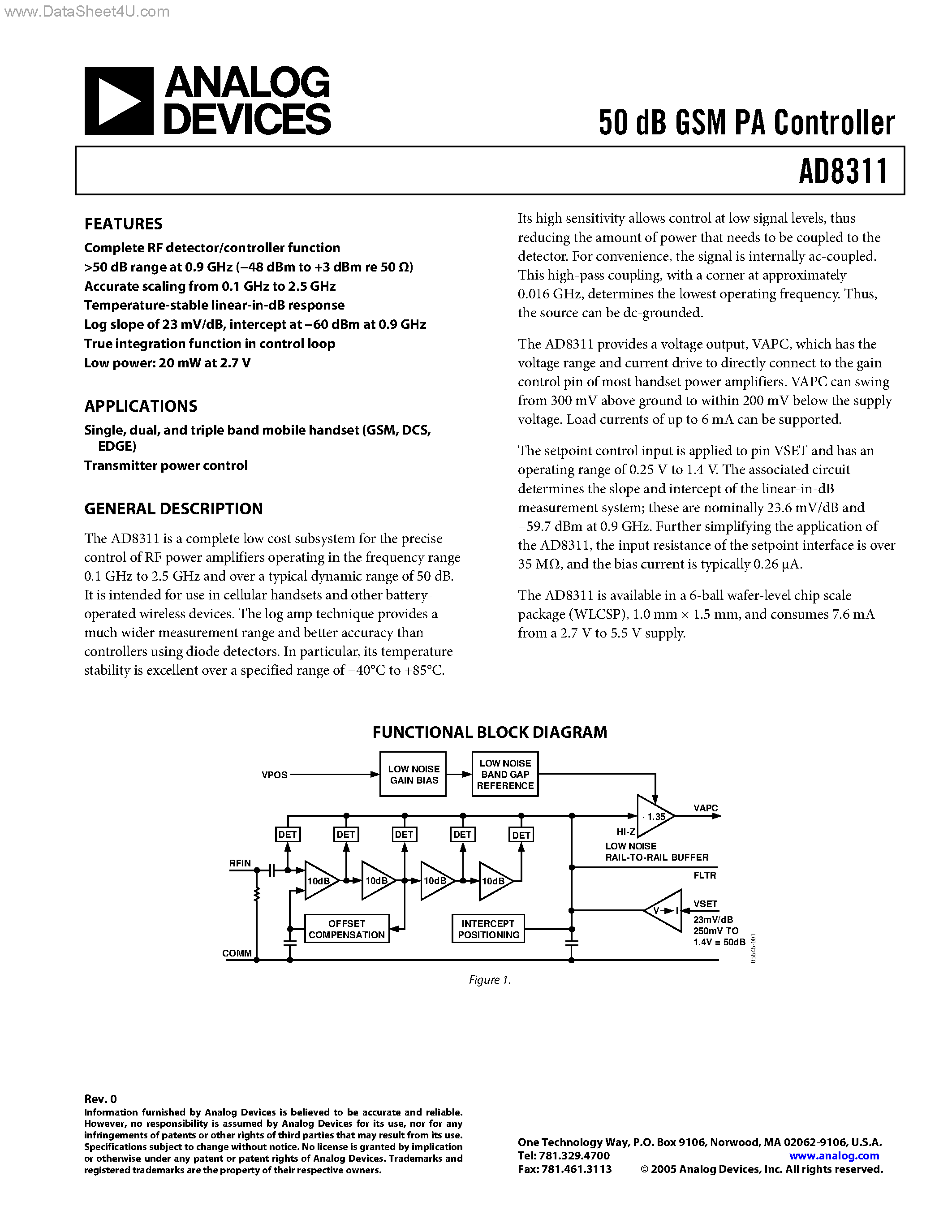 Datasheet AD8311 - GSM PA Controller page 1