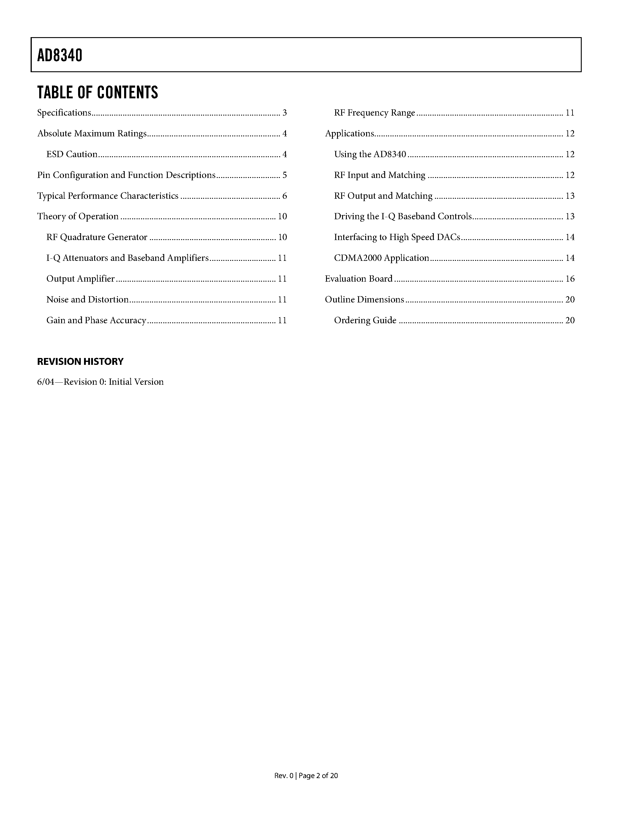 Даташит на микросхему AD8340 страница 2 Даташит AD8340 - RF Vector Modulator страница 2