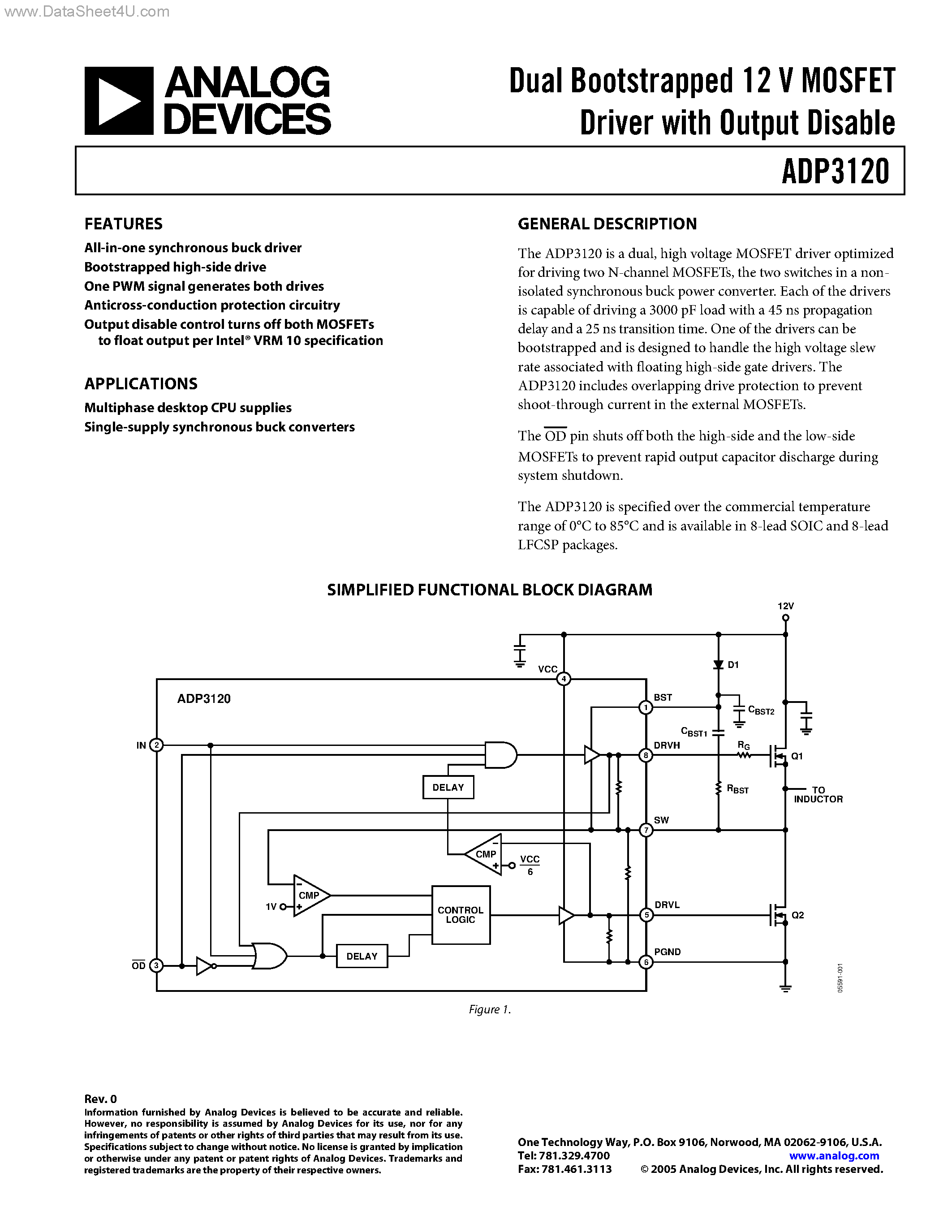 Datasheet ADP3120 - Dual Bootstrapped 12 V MOSFET Driver page 1