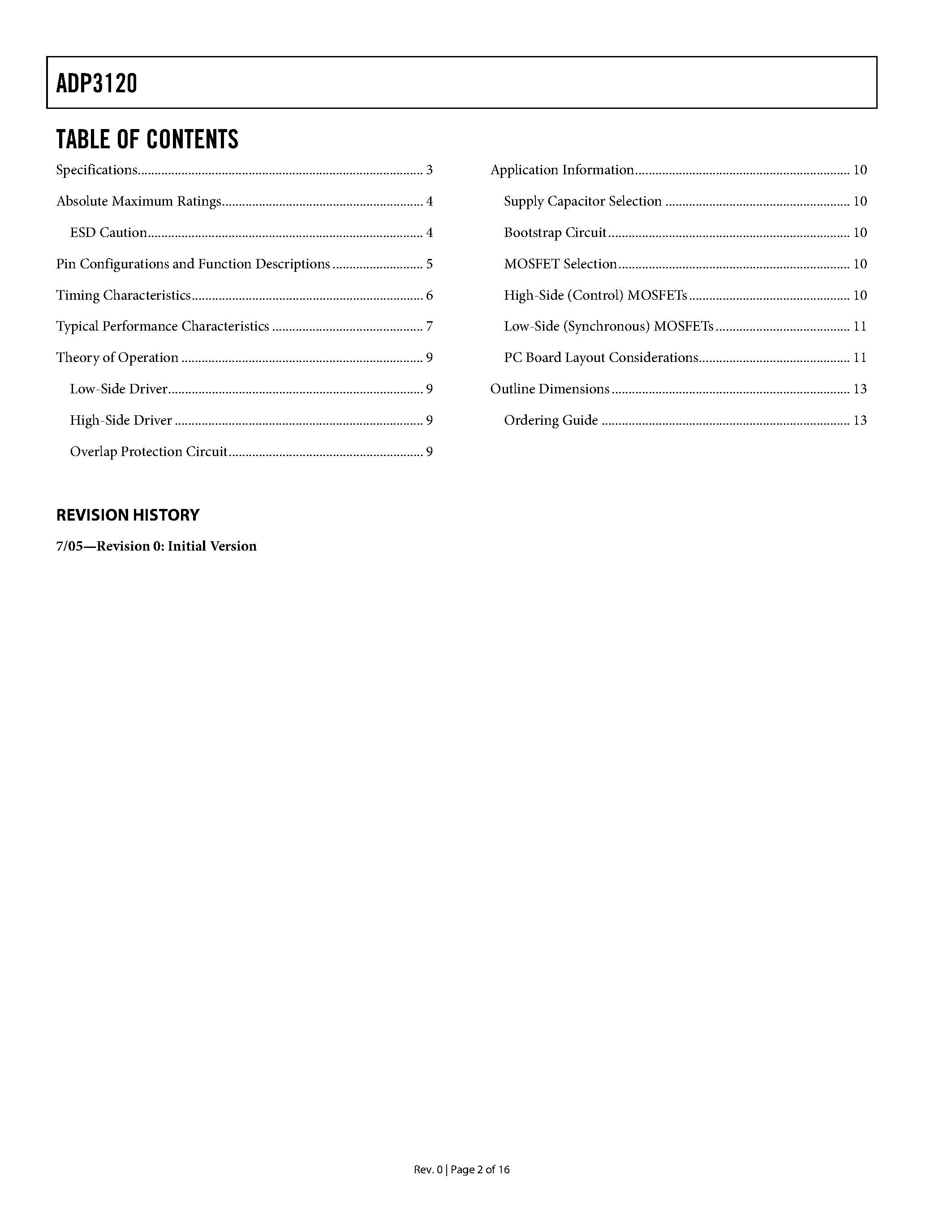 Datasheet ADP3120 - Dual Bootstrapped 12 V MOSFET Driver page 2