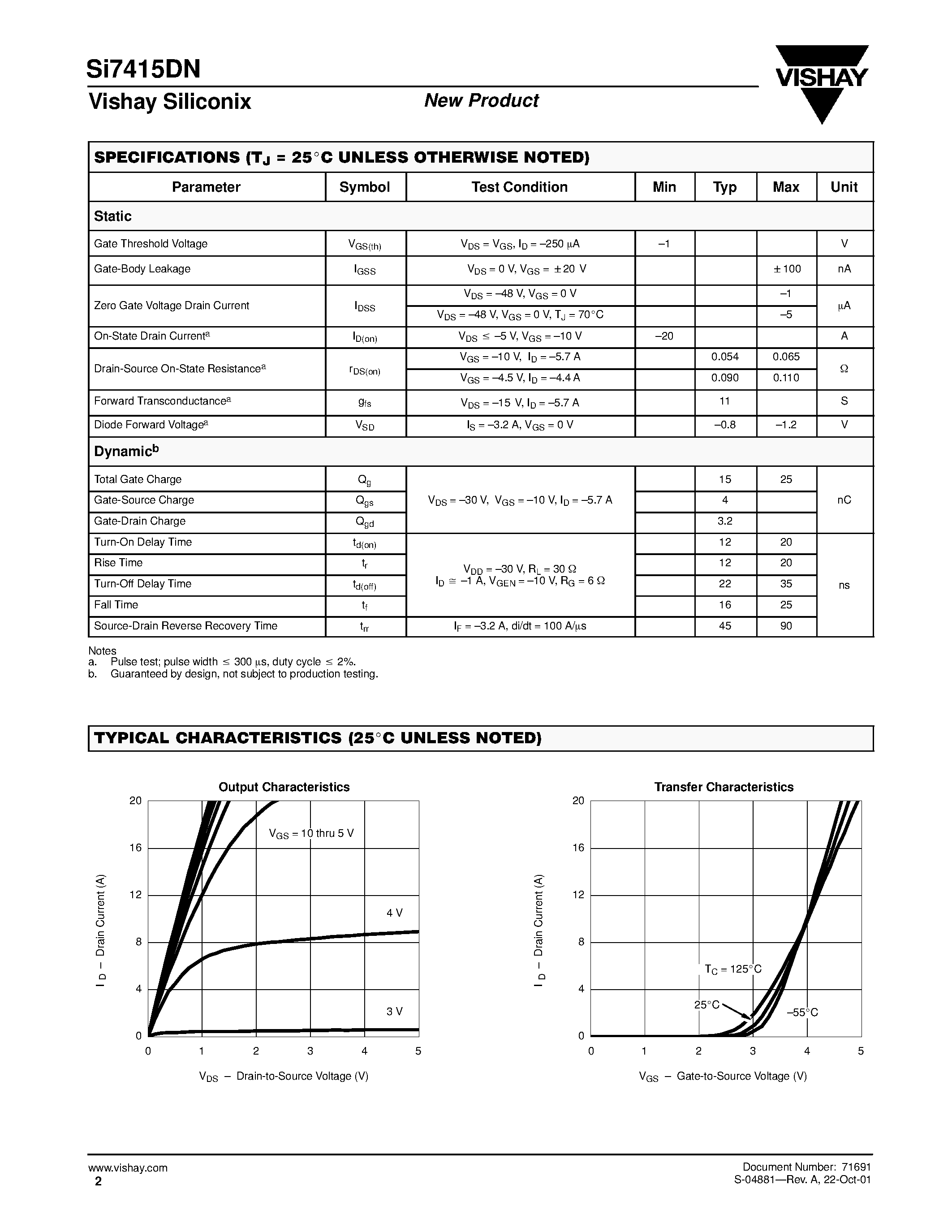 Даташит на микросхему SI7415DN страница 2 Даташит SI7415DN - P-Channel 60-V (D-S) MOSFET страница 2