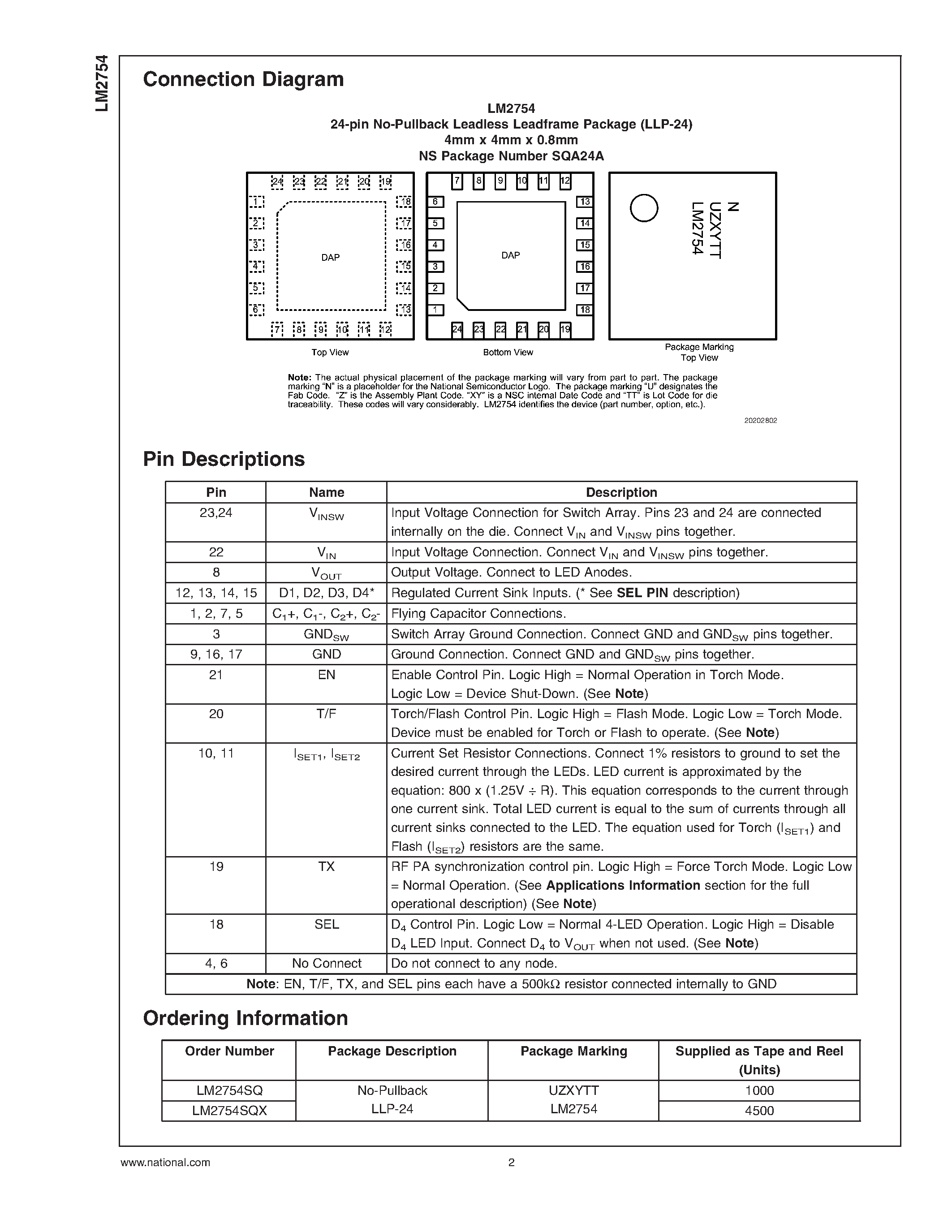 Datasheet LM2754 - 800mA Switched Capacitor Flash LED Driver page 2