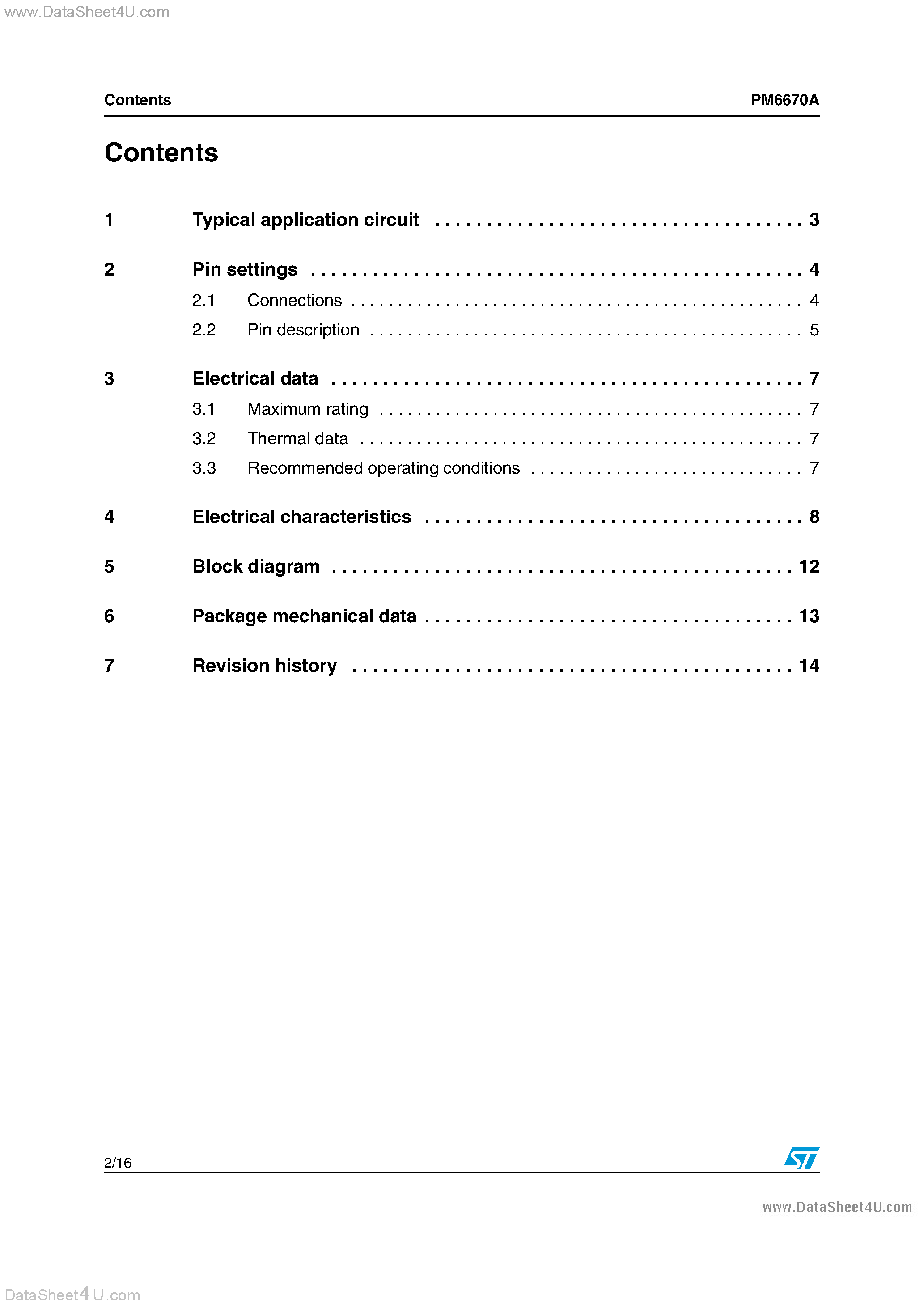 Datasheet PM6670A page 2 Datasheet PM6670A - Complete DDR2/3 Memory Power Supplies Controller page 2