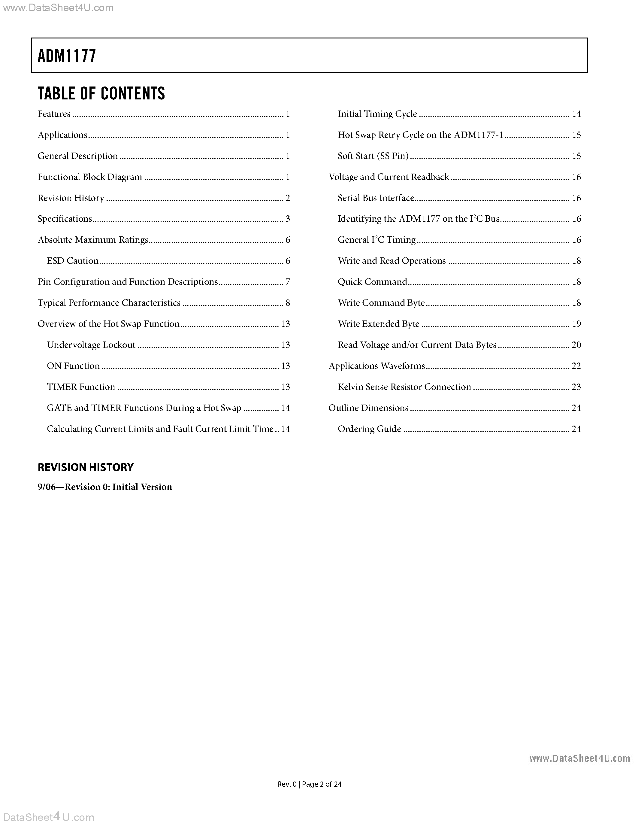 Datasheet ADM1177 page 2 Datasheet ADM1177 - Hot Swap Controller and Digital Power Monitor page 2