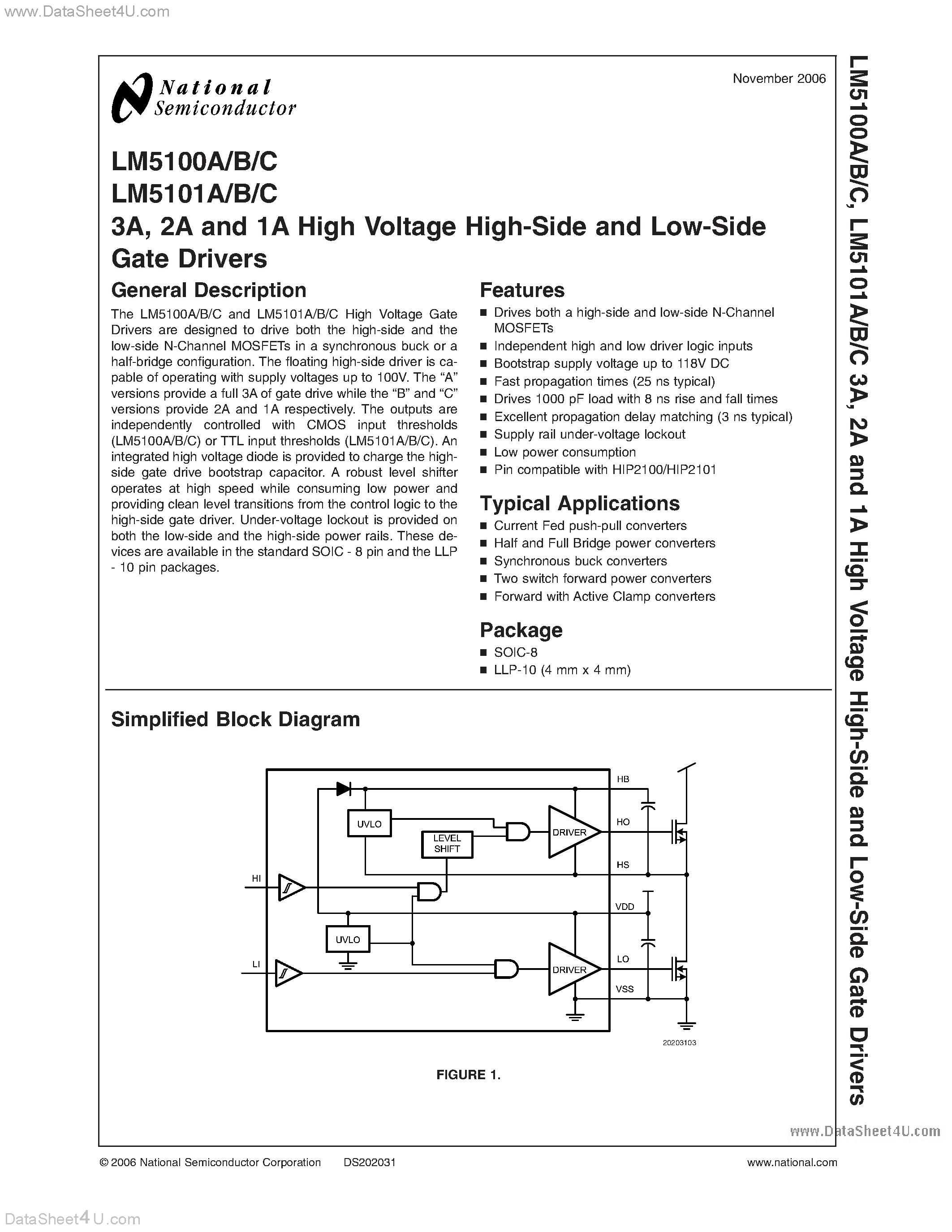 Даташит на микросхему LM5100A страница 1 Даташит LM5100A - (LM5100x / LM5101x) High Voltage High Side and Low Side Gate Drivers страница 1