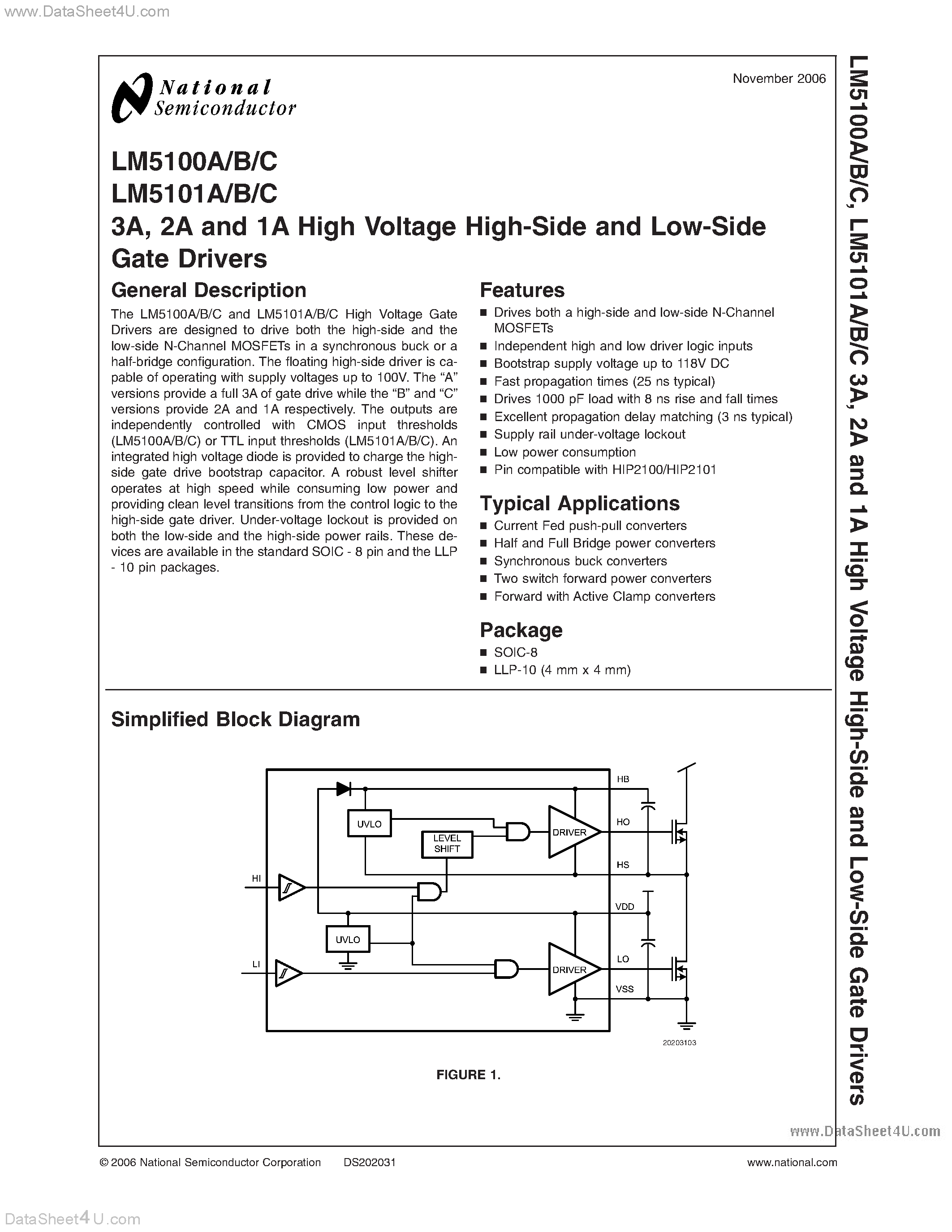 Datasheet LM5100A - (LM5100x / LM5101x) High Voltage High Side and Low Side Gate Drivers page 1