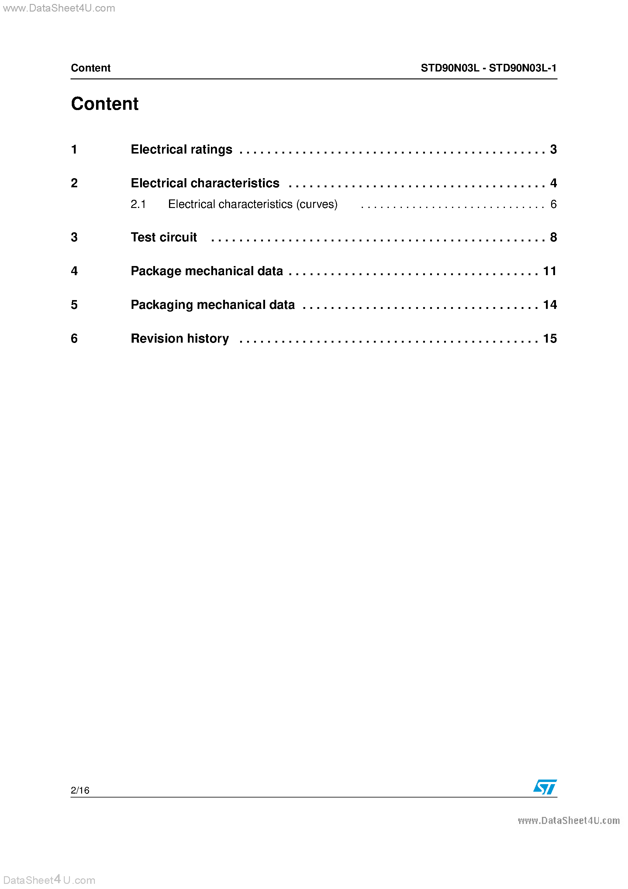 Datasheet STD90N03L page 2 Datasheet STD90N03L - N-Channel Power MOSFET page 2