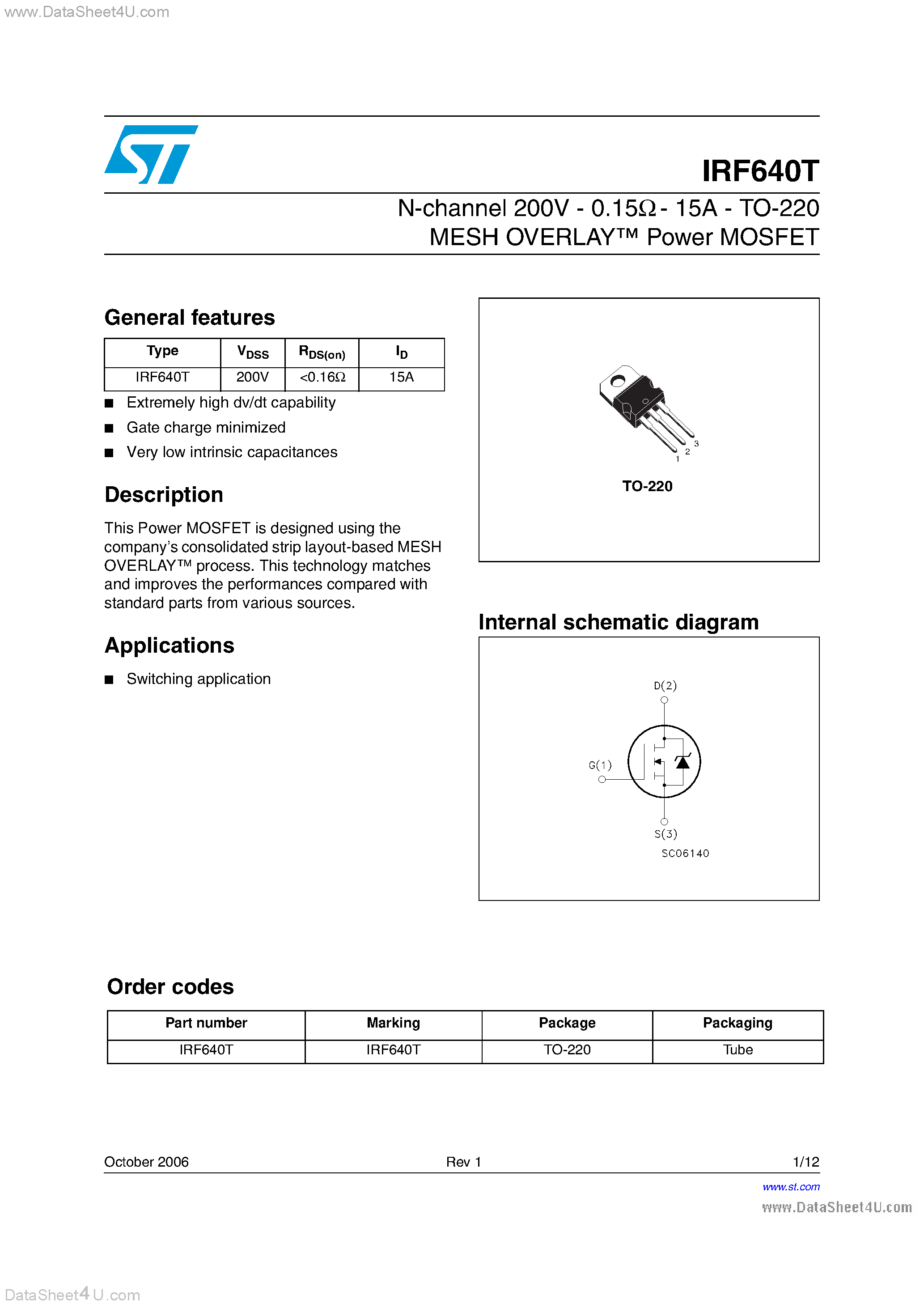 Datasheet IRF640T - N-CHANNEL POWER MOSFETS page 1