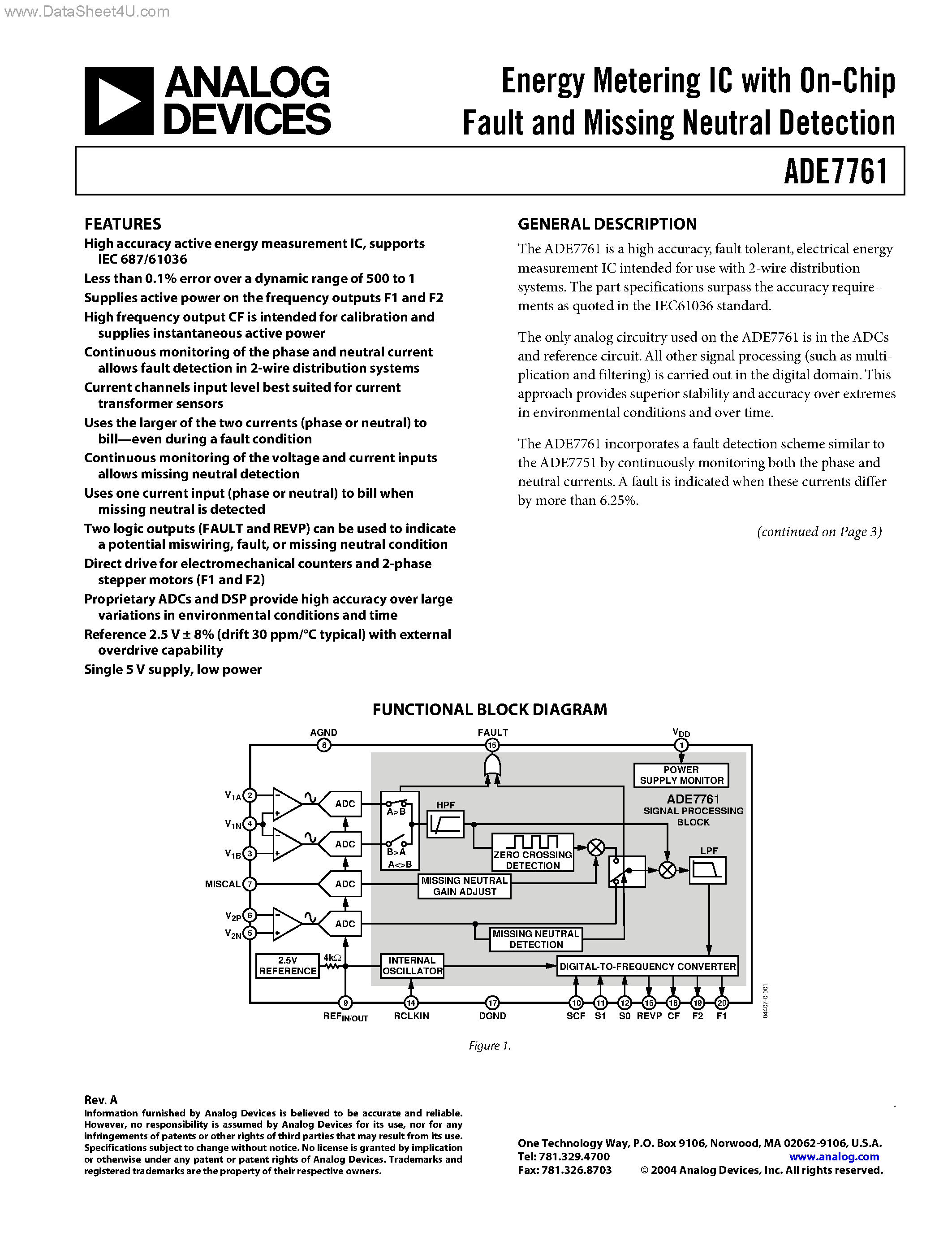 Даташит ADE7761 - Energy Metering IC страница 1