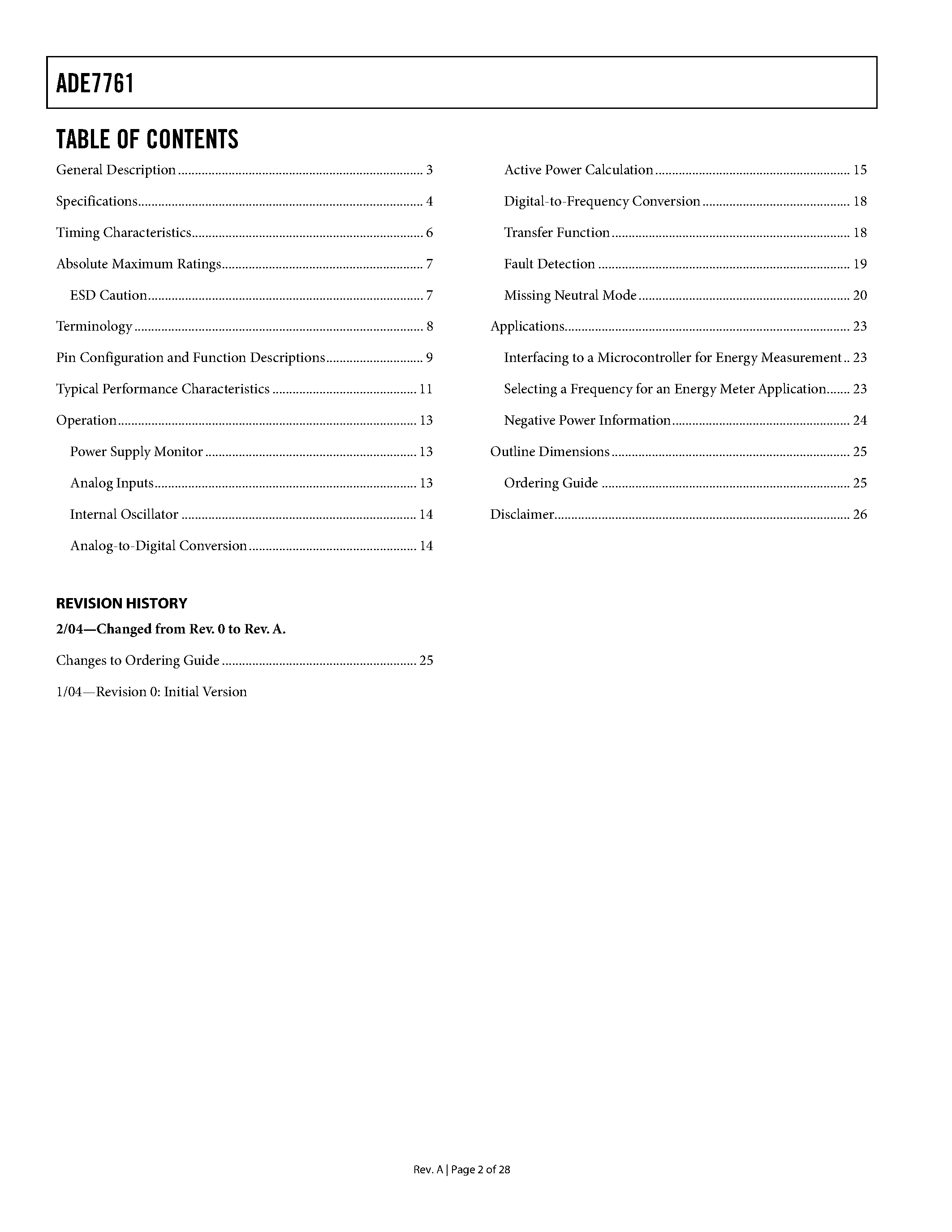 Даташит ADE7761 - Energy Metering IC страница 2
