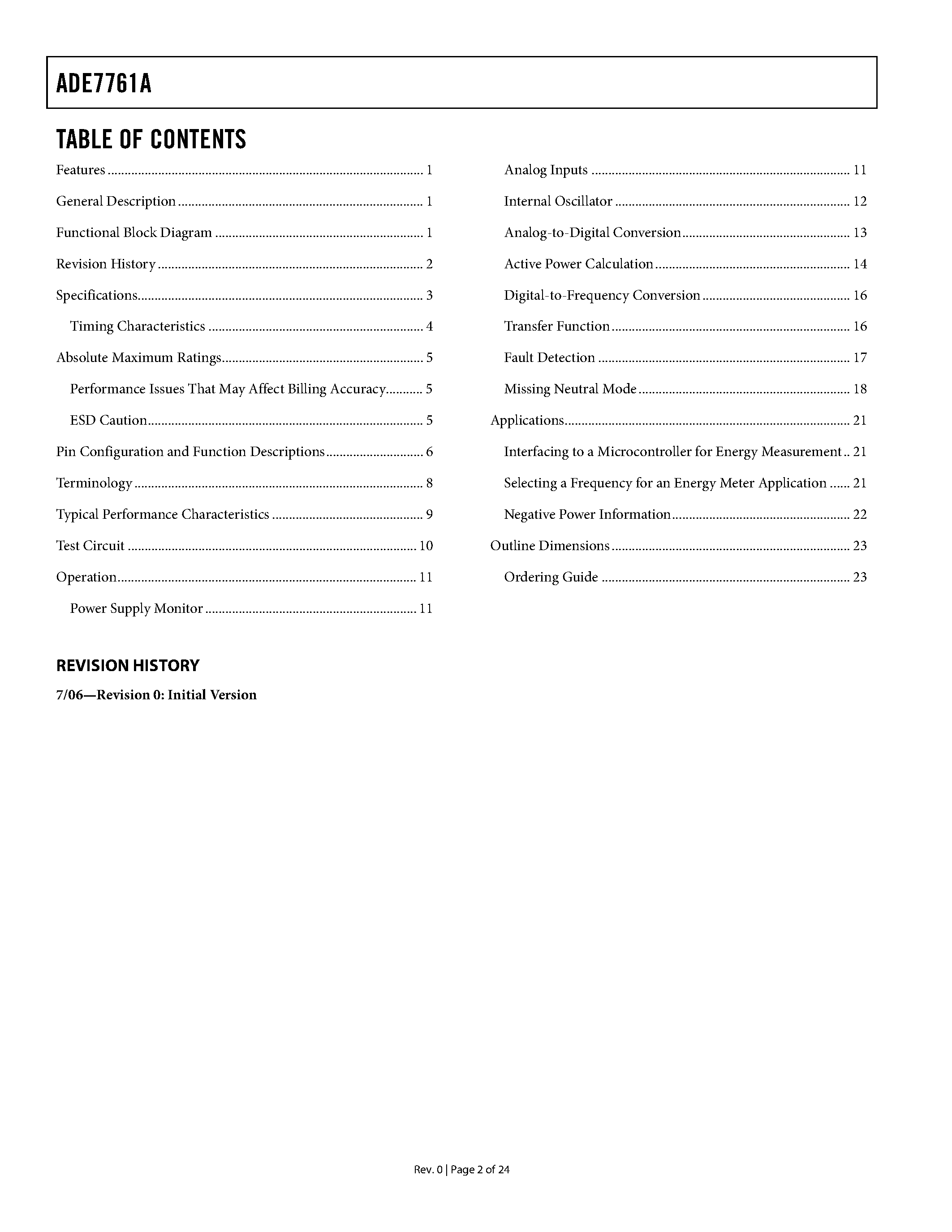 Даташит ADE7761A - Energy Metering IC страница 2