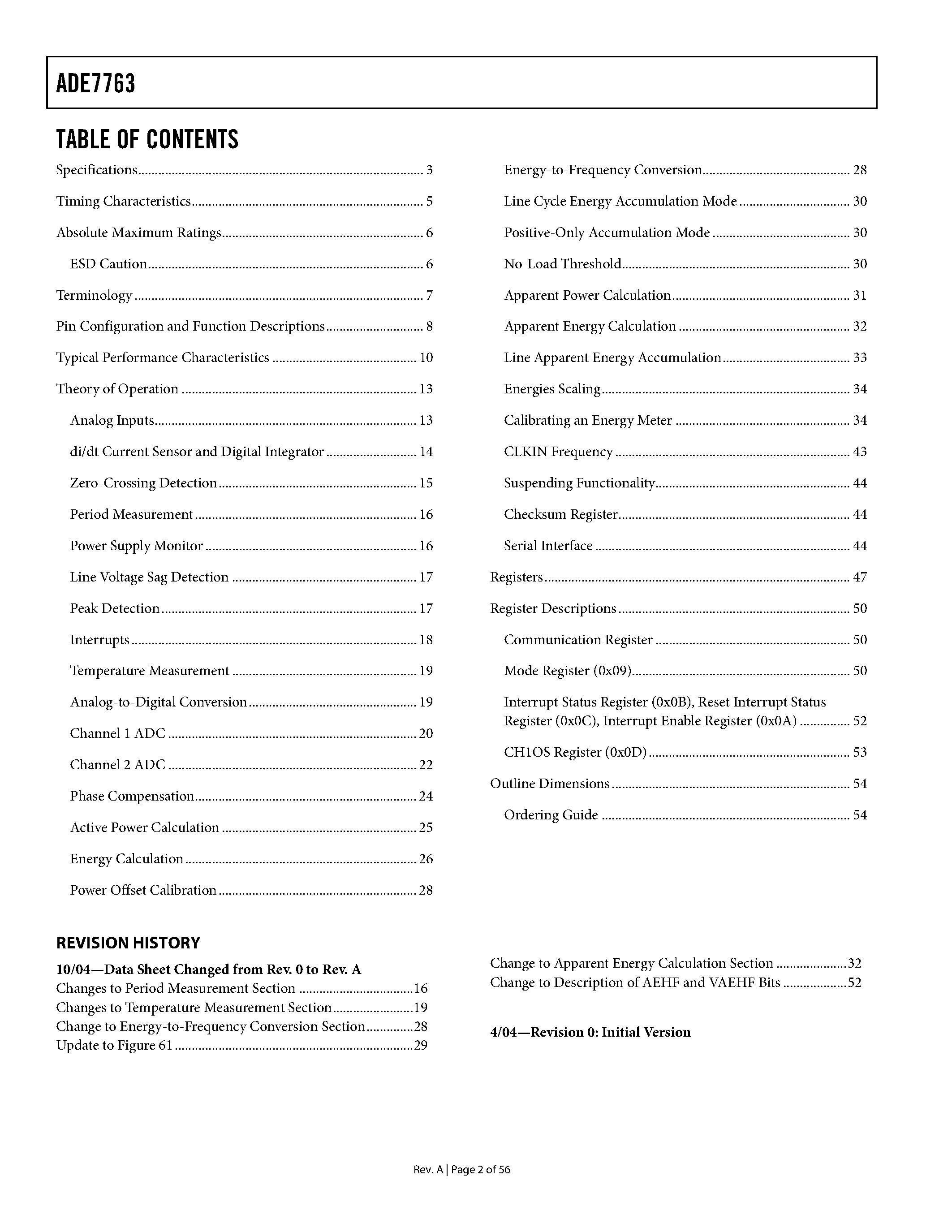 Даташит ADE7763 - Single-Phase Active and Apparent Energy Metering IC страница 2