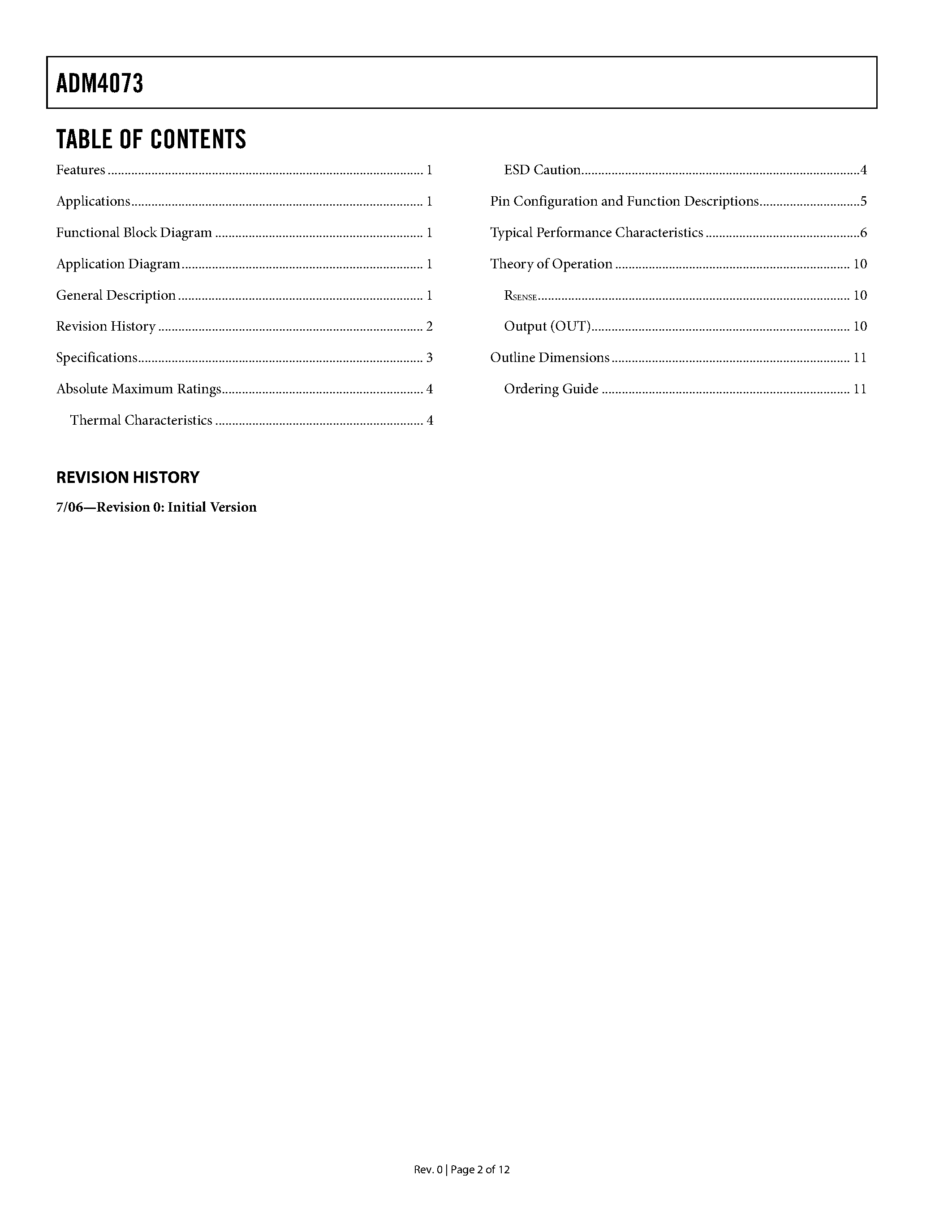 Datasheet ADM4073 - Current-Sense Amplifier page 2