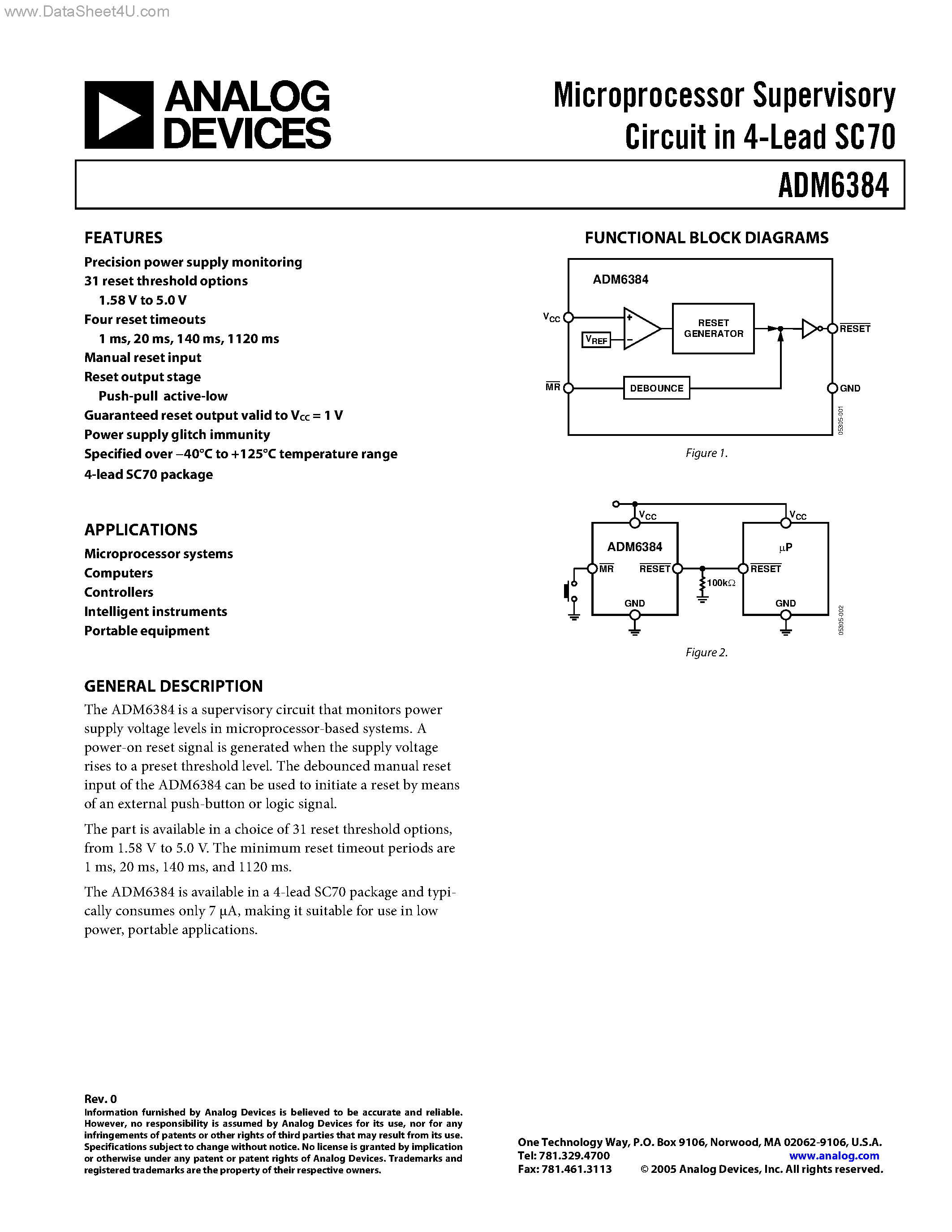 Datasheet ADM6384 - Microprocessor Supervisory Circuit page 1