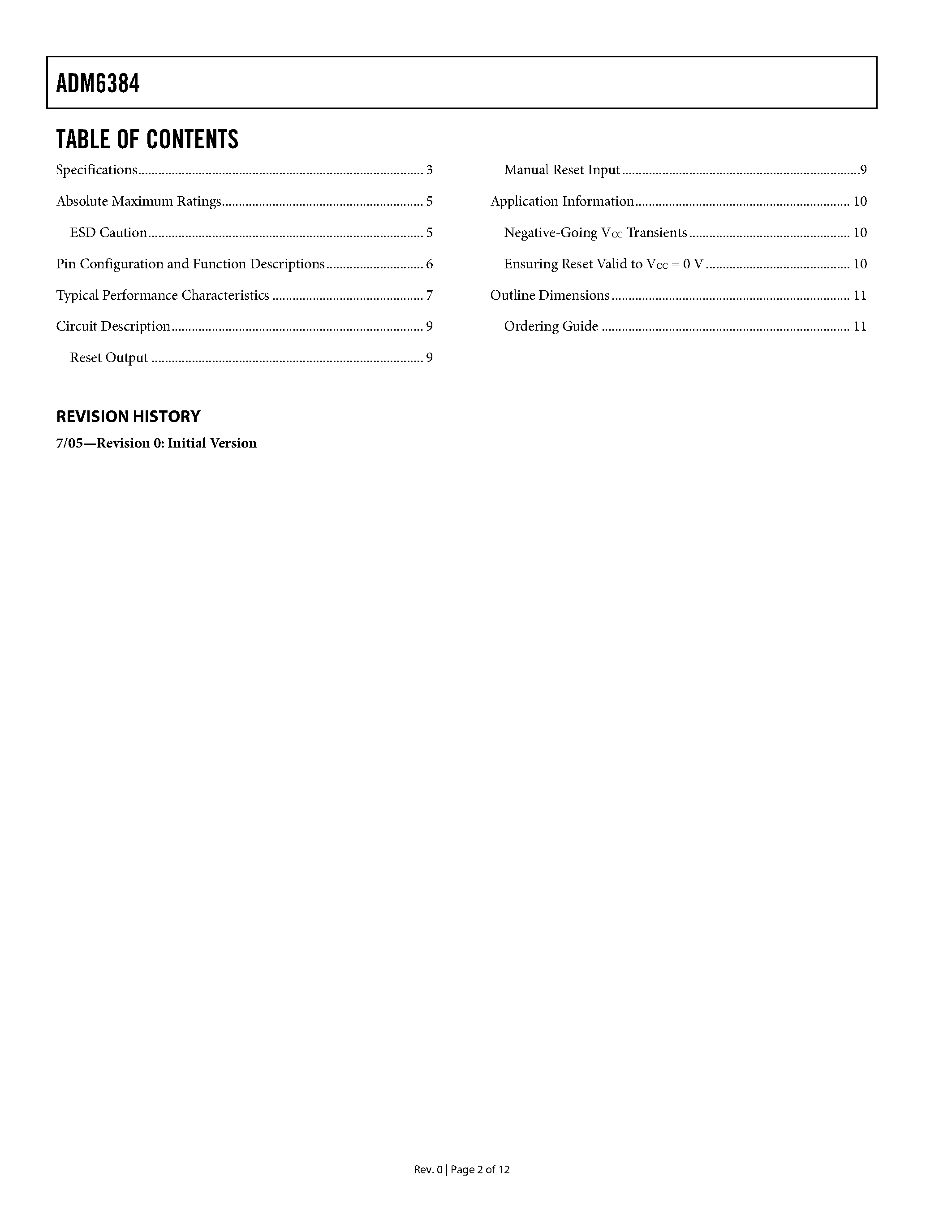 Datasheet ADM6384 - Microprocessor Supervisory Circuit page 2