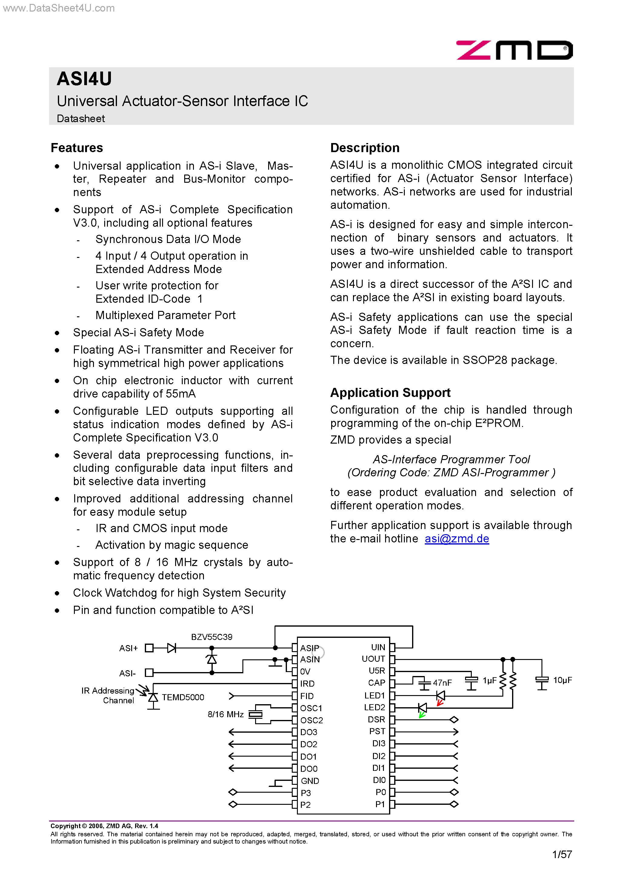 Даташит на микросхему ASI4U страница 1 Даташит ASI4U - Universal Actuator-Sensor Interface IC страница 1