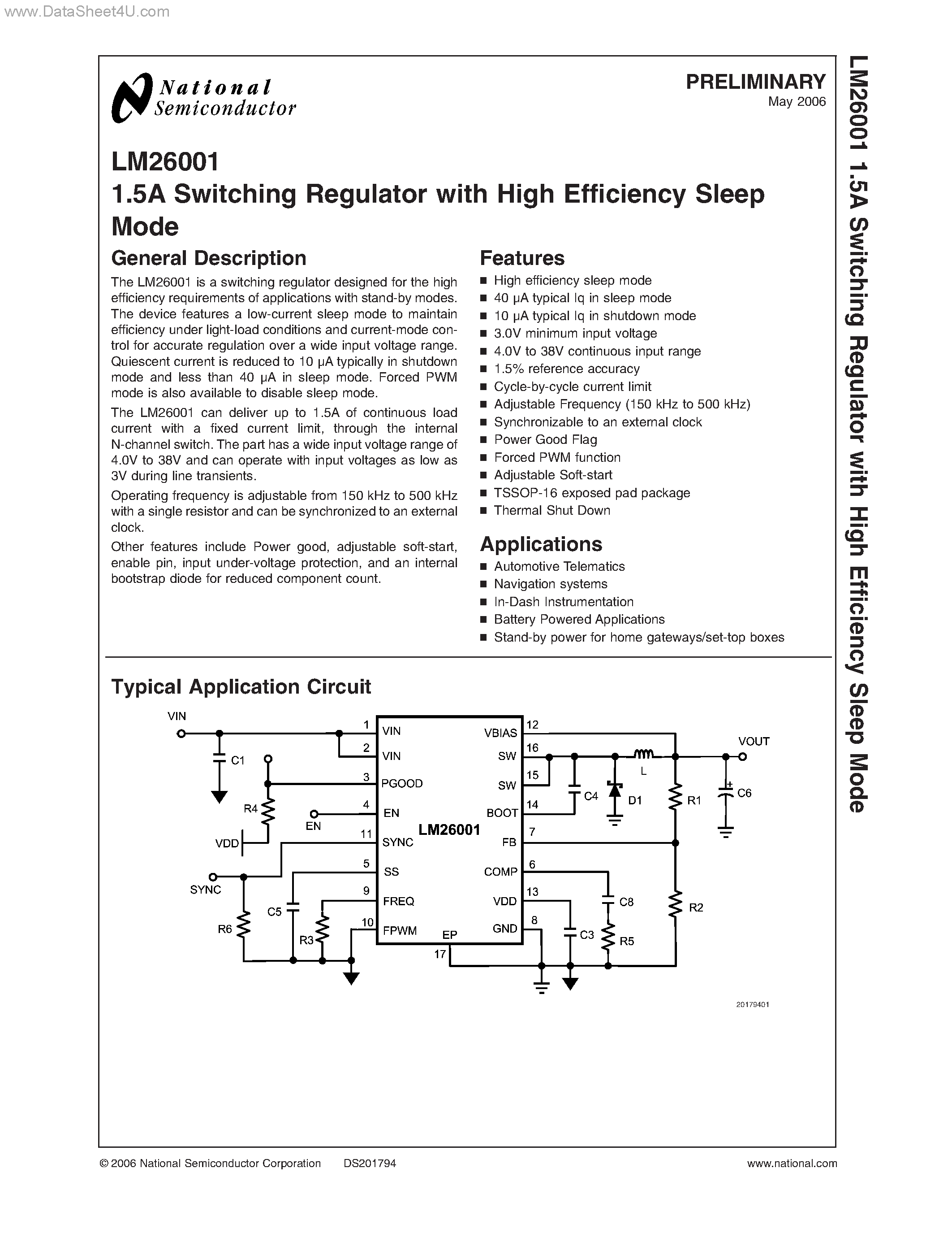 Datasheet LM26001 - Switching Regulator page 1