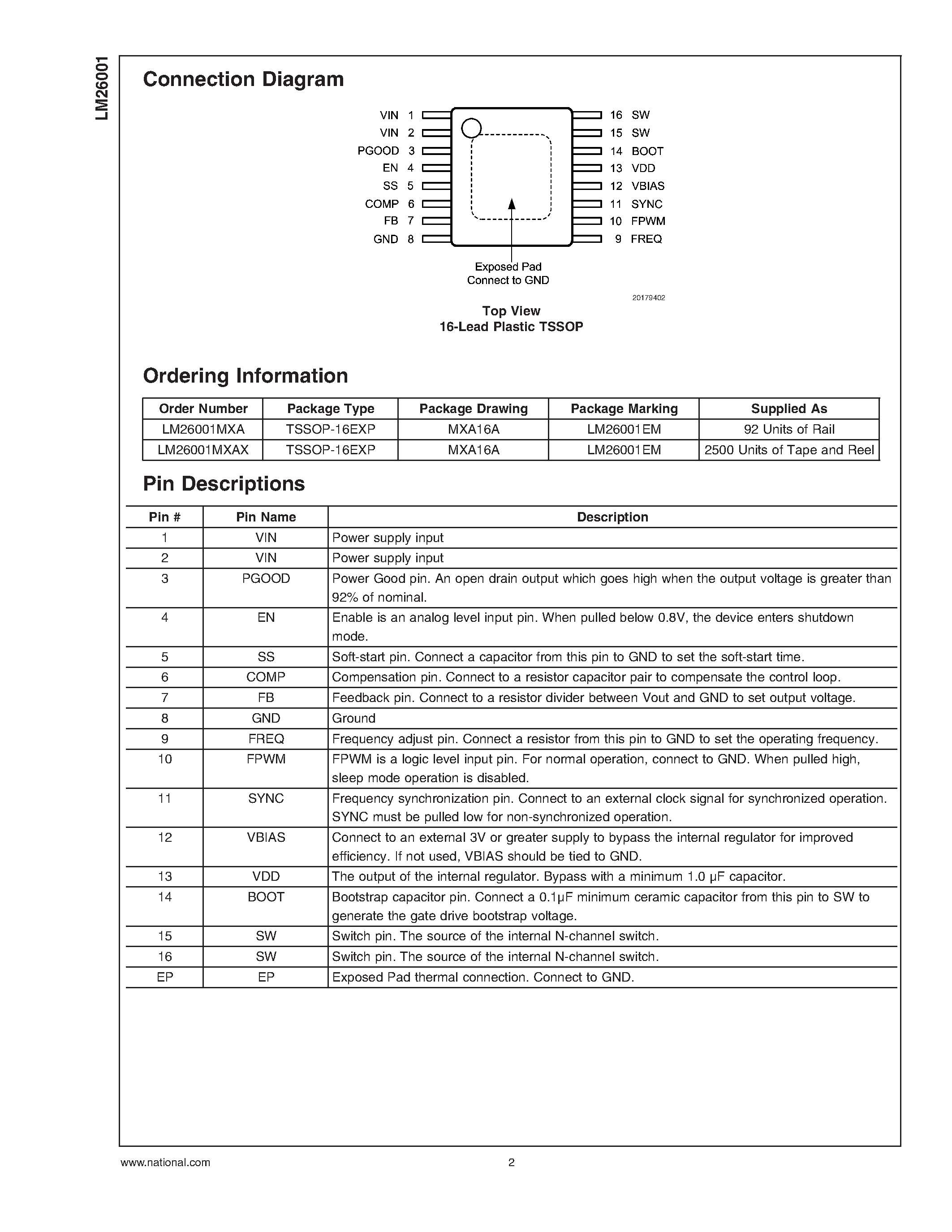 Datasheet LM26001 - Switching Regulator page 2