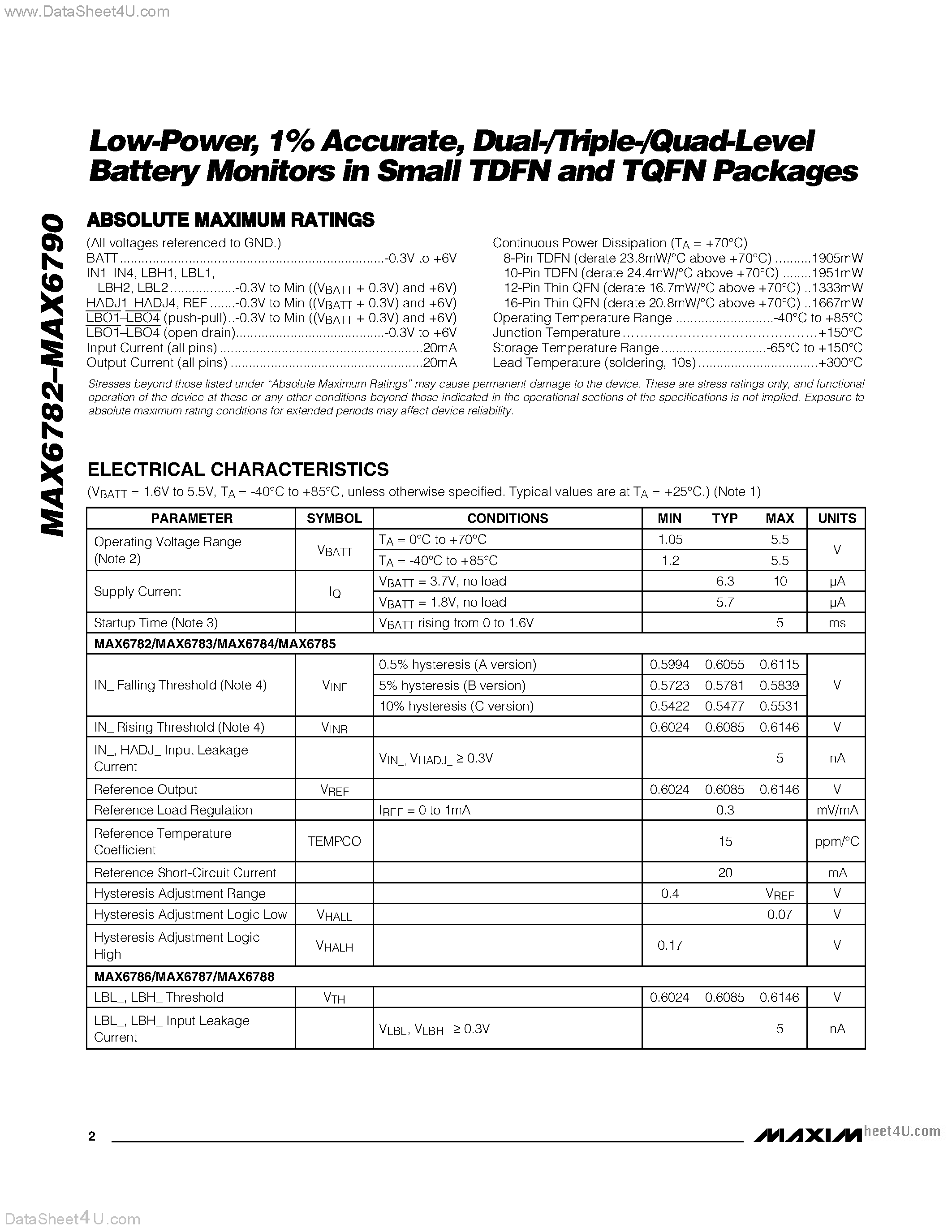 Datasheet MAX6782 - (MAX6782 - MAX6790) Battery Monitors page 2