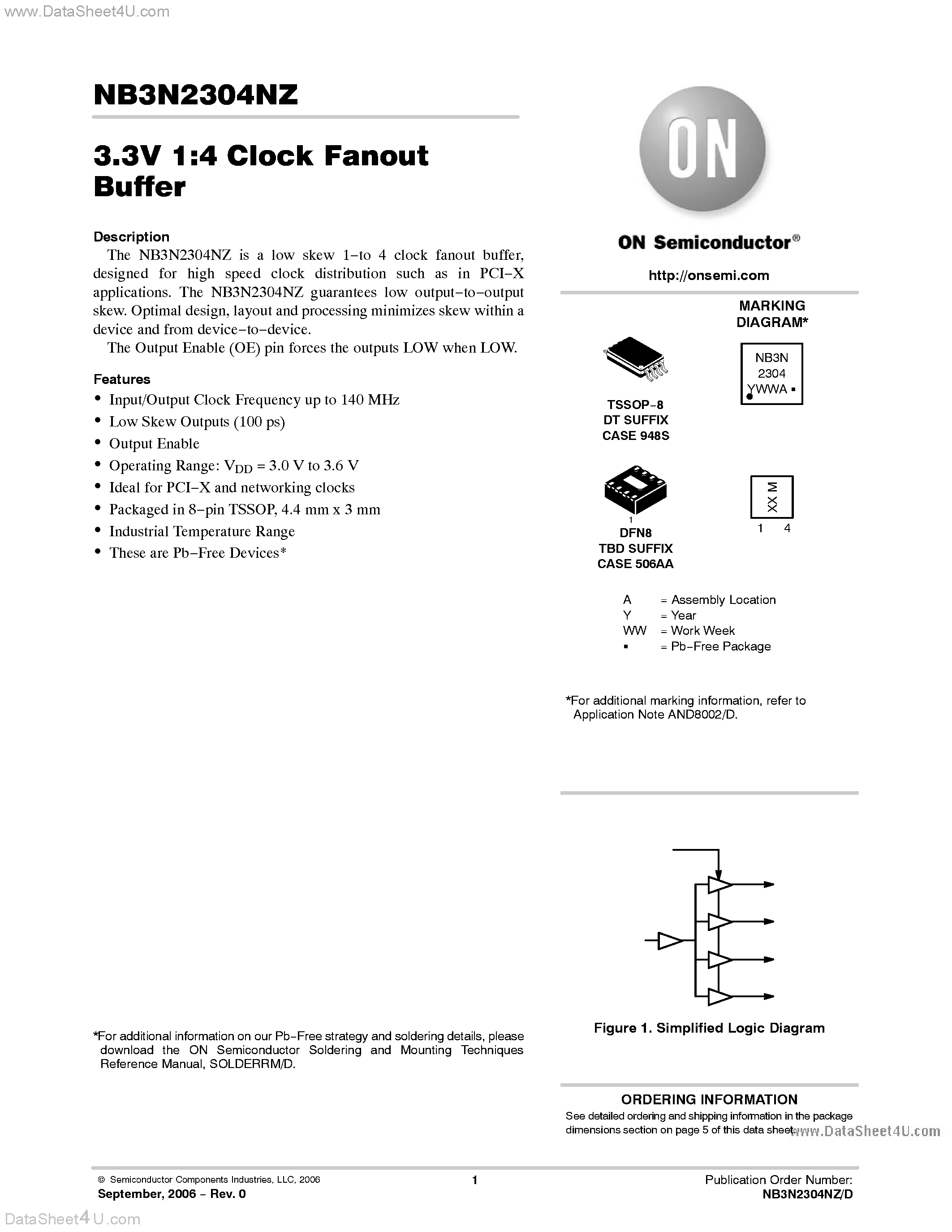 Datasheet NB3N2304NZ - Clock Fanout Buffer page 1
