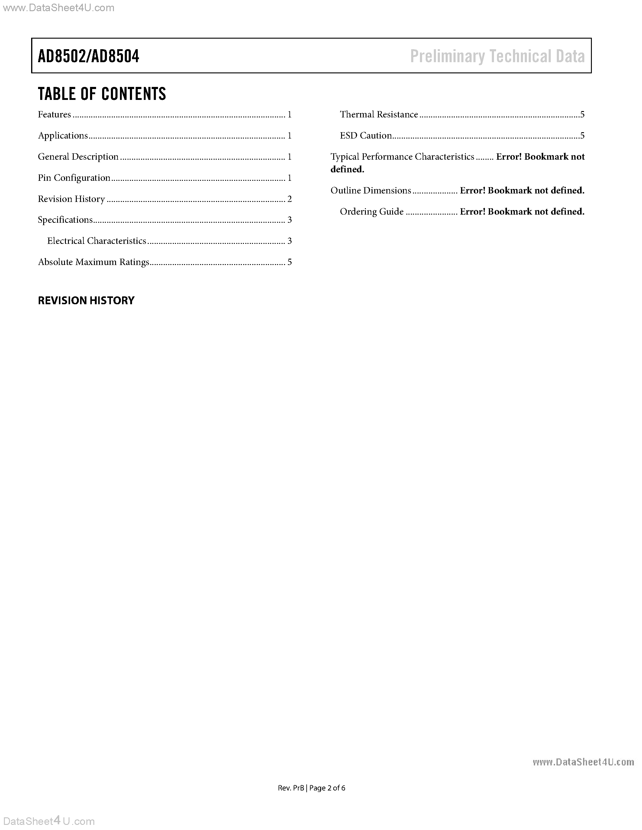 Даташит на микросхему AD8504 страница 2 Даташит AD8504 - (AD8502 / AD8504) Micropower Precision CMOS Operational Amplifier страница 2