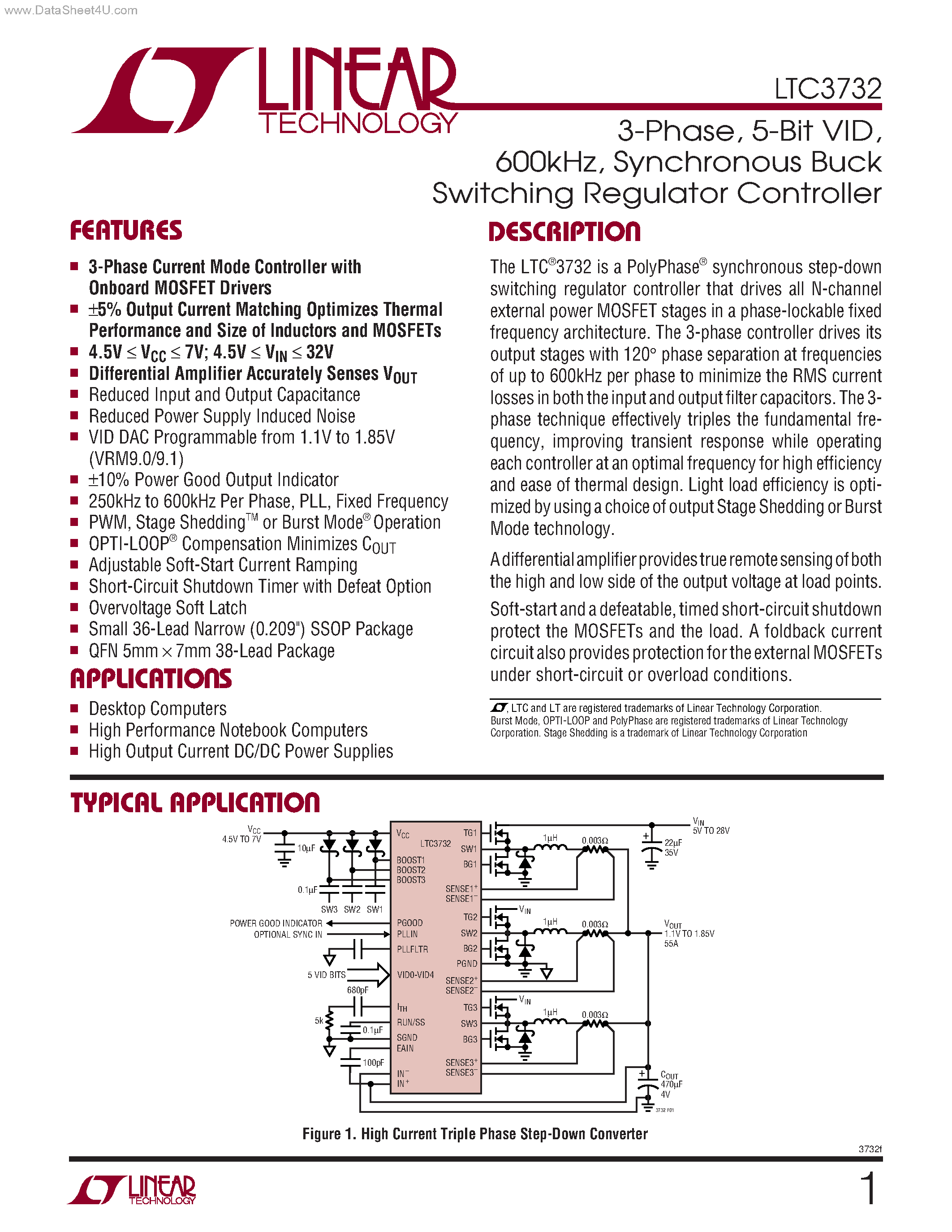 Datasheet LTC3732 - Synchronous Buck Switching Regulator Controller page 1