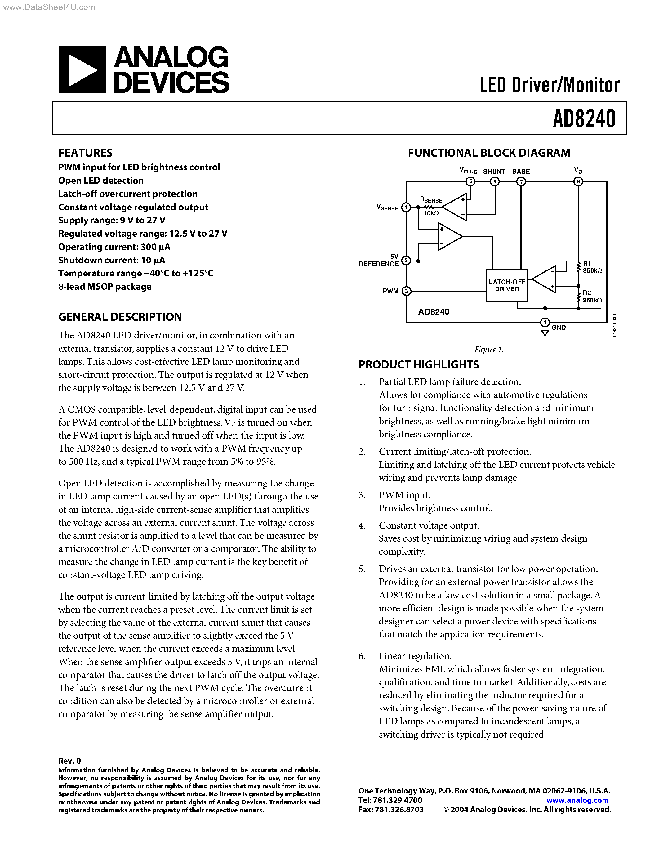 Datasheet AD8240 - LED Driver/Monitor page 1