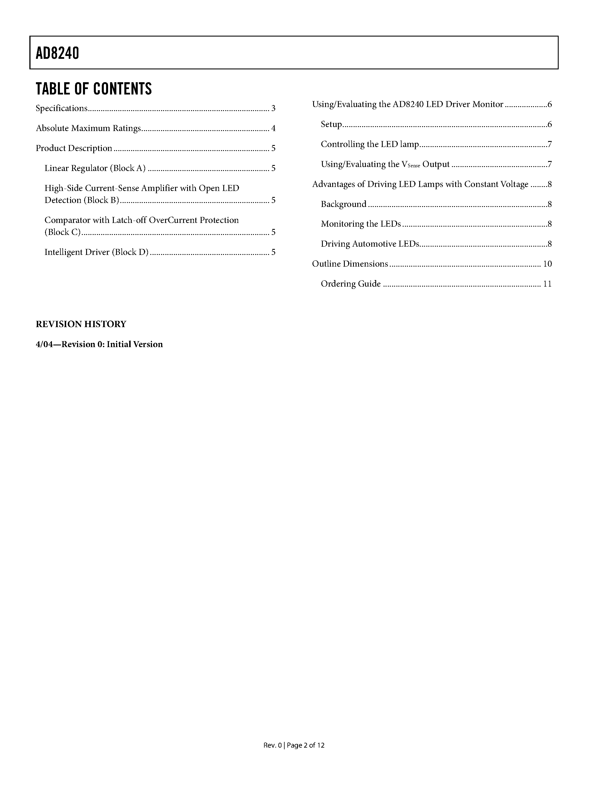 Datasheet AD8240 - LED Driver/Monitor page 2