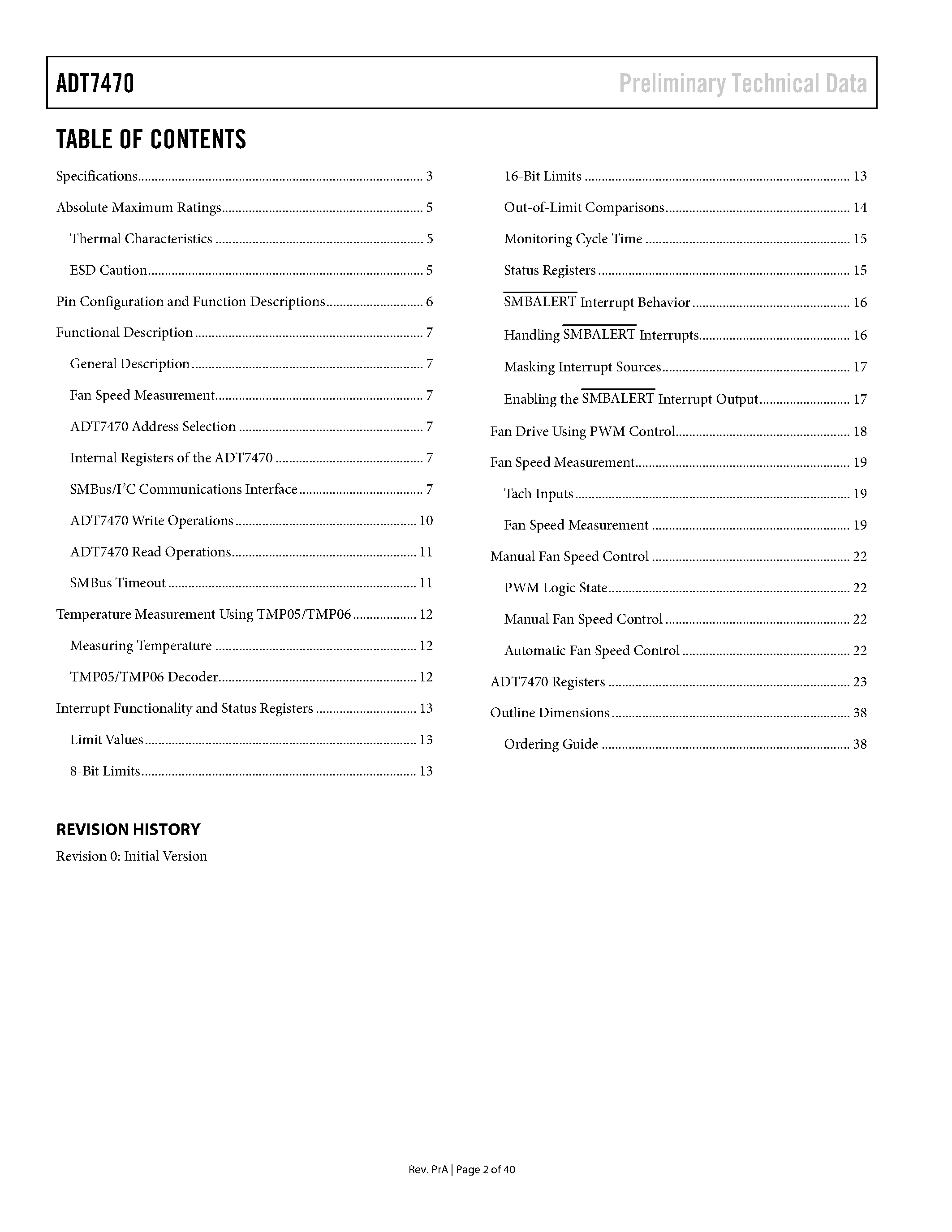 Datasheet ADT7470 - Temperature Sensor Hub and Fan Controller page 2