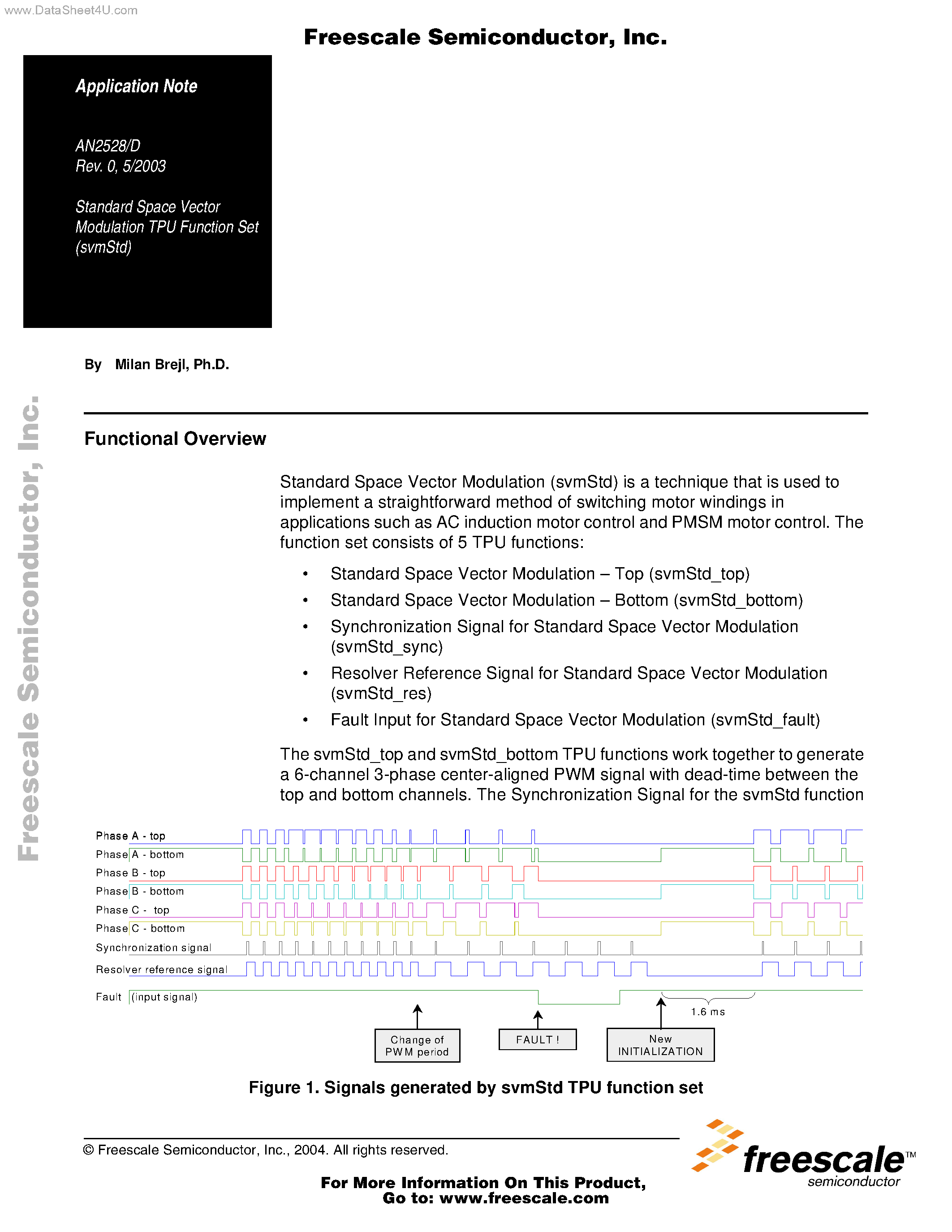 Даташит на микросхему AN2528 страница 1 Даташит AN2528 - Standard Space Vector Modulation TPU Function Set страница 1