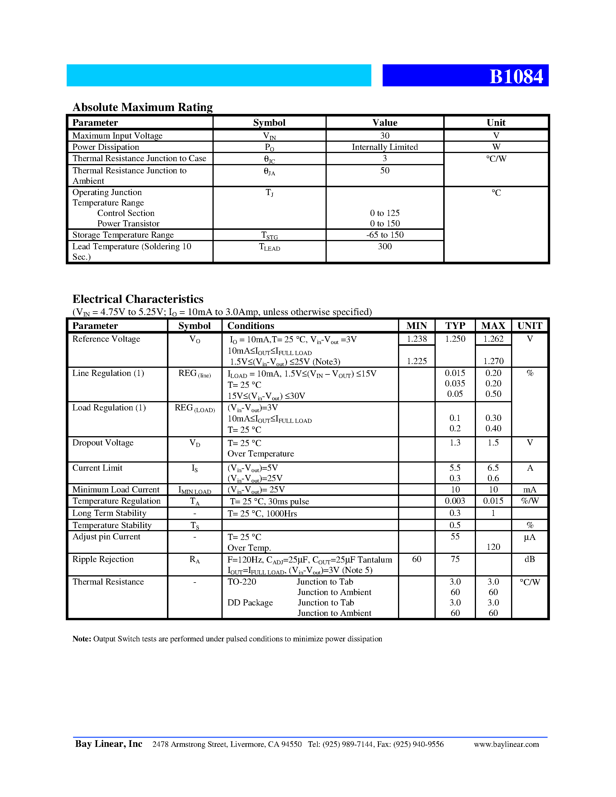Datasheet B1084 - 5.0A Low Dropout Voltage Regulator page 2