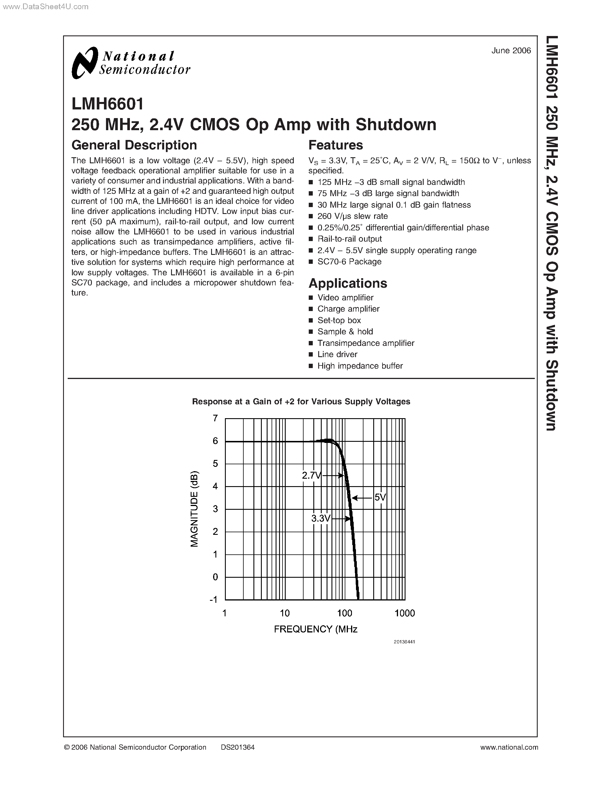 Datasheet LMH6601 - 2.4V CMOS Op Amp page 1