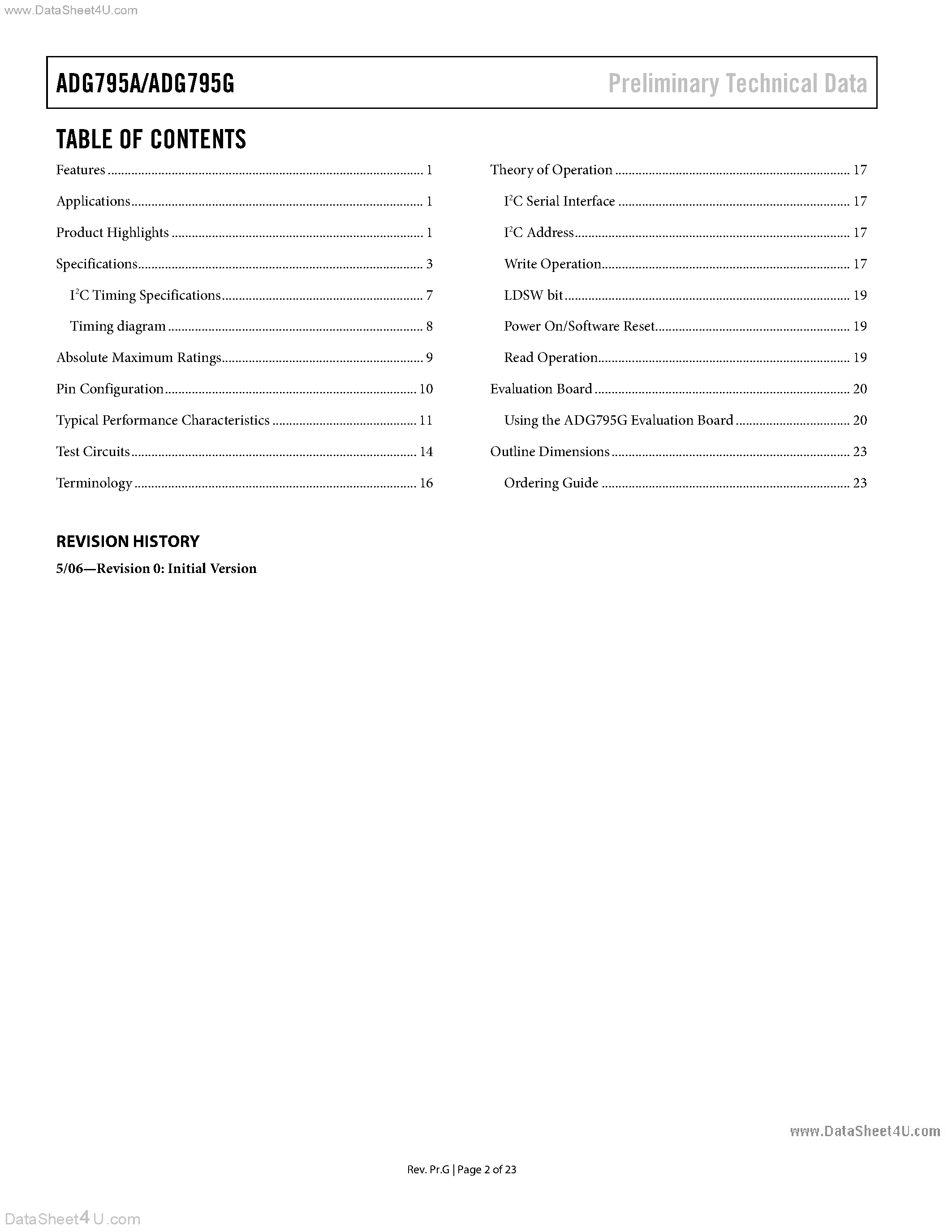 Даташит ADG795A - Five-Channel SPDT Switch страница 2