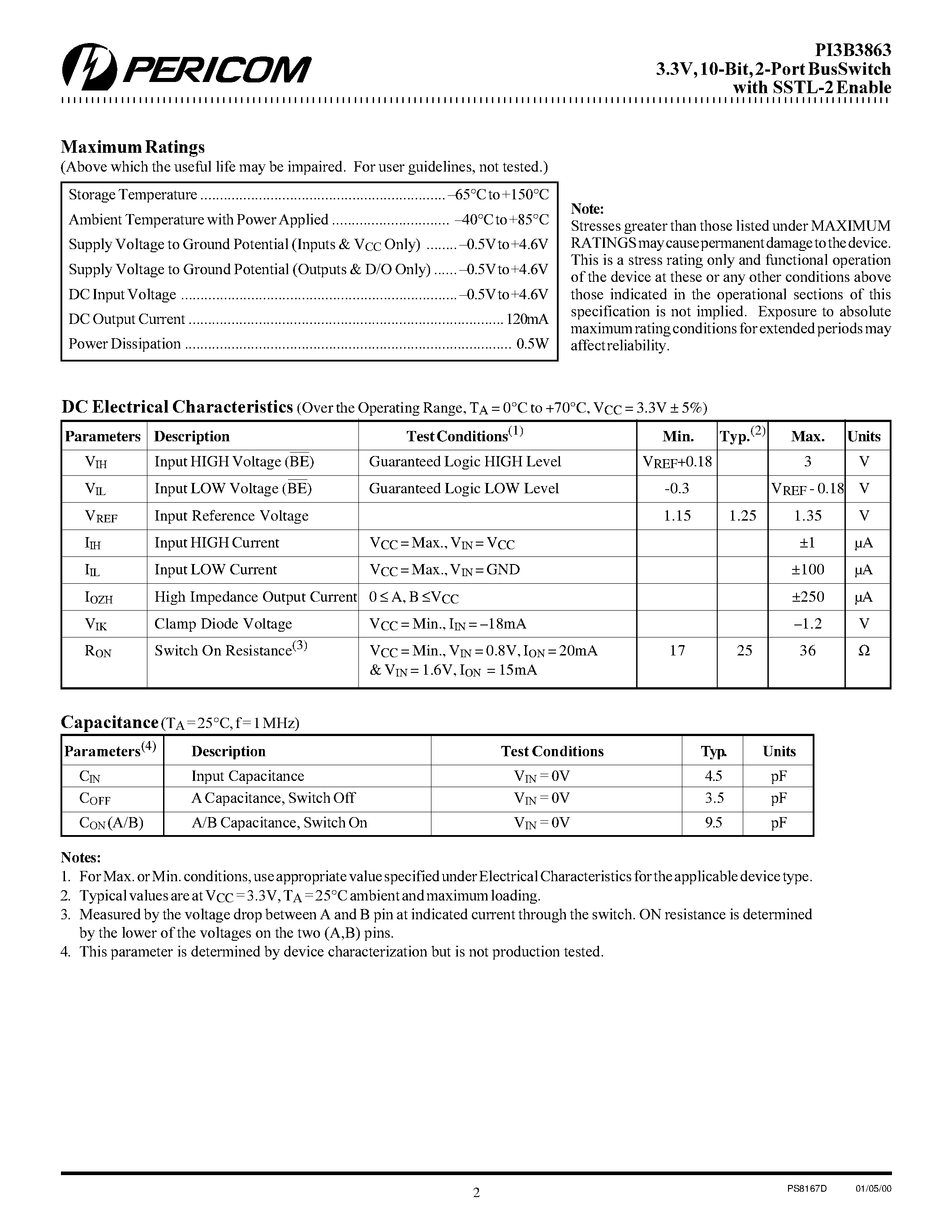 Datasheet PI3B3863 page 2 Datasheet PI3B3863 - 2-Port BusSwitch page 2