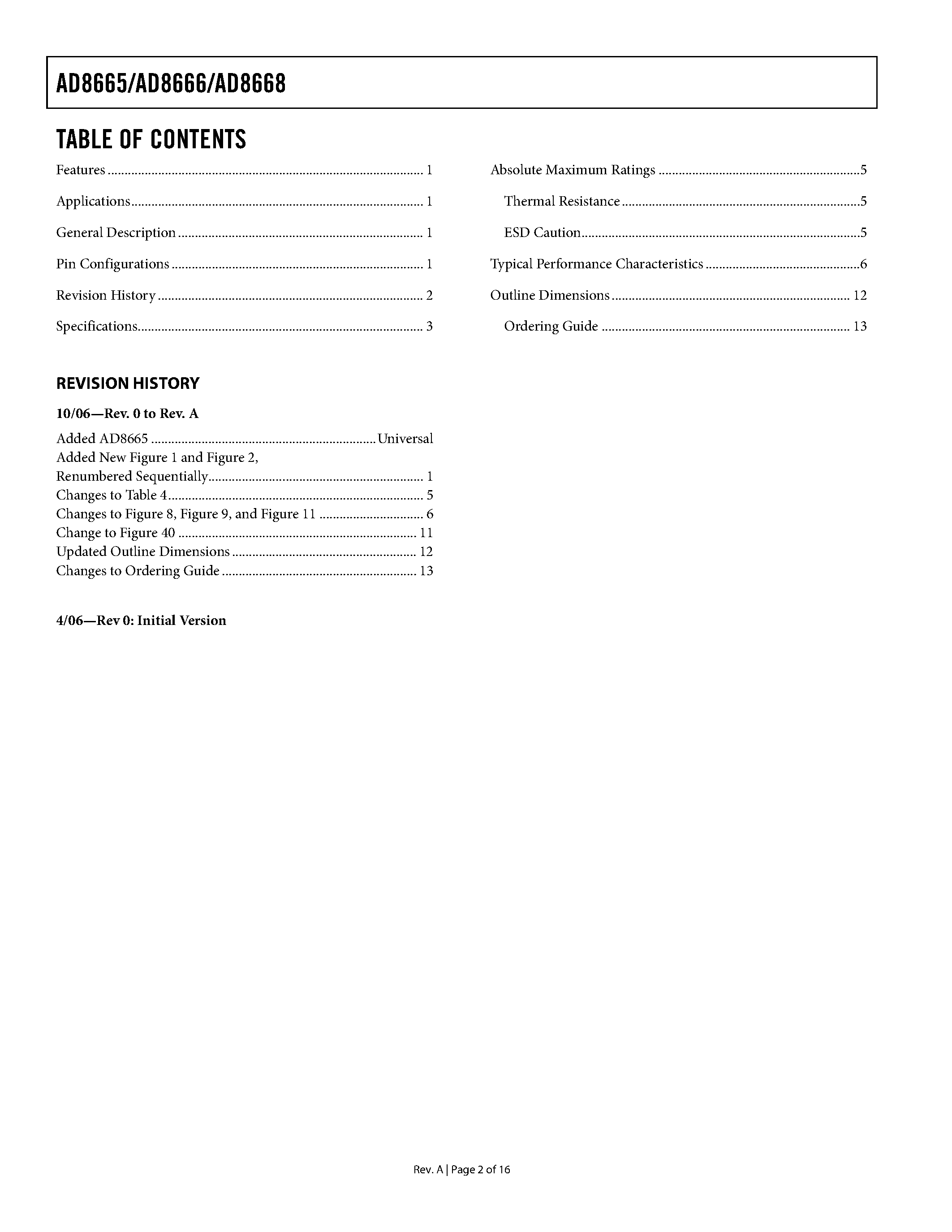 Datasheet AD8666 - (AD8666 / AD8668) Rail-to-Rail Output Amplifiers page 2