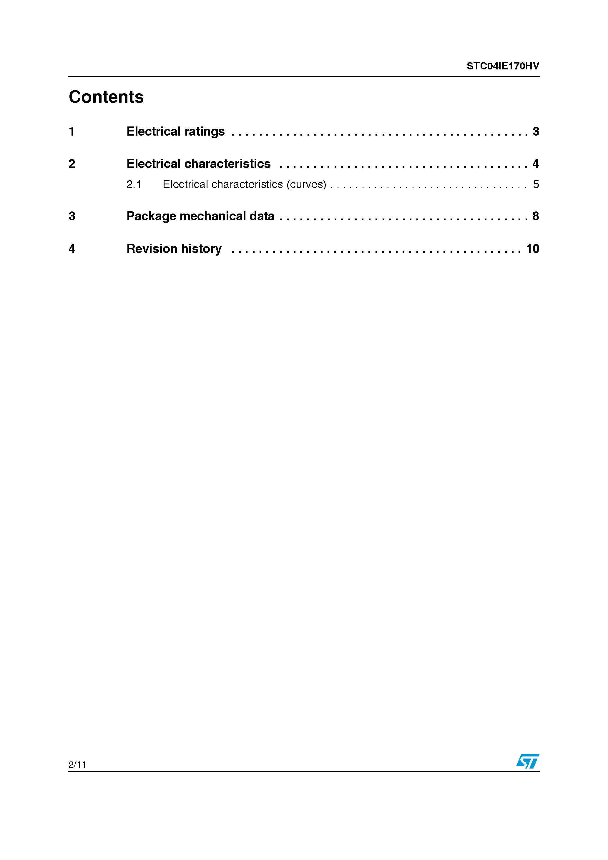 Datasheet STC04IE170HV page 2 Datasheet STC04IE170HV - Emitter Switched Bipolar Transistor page 2