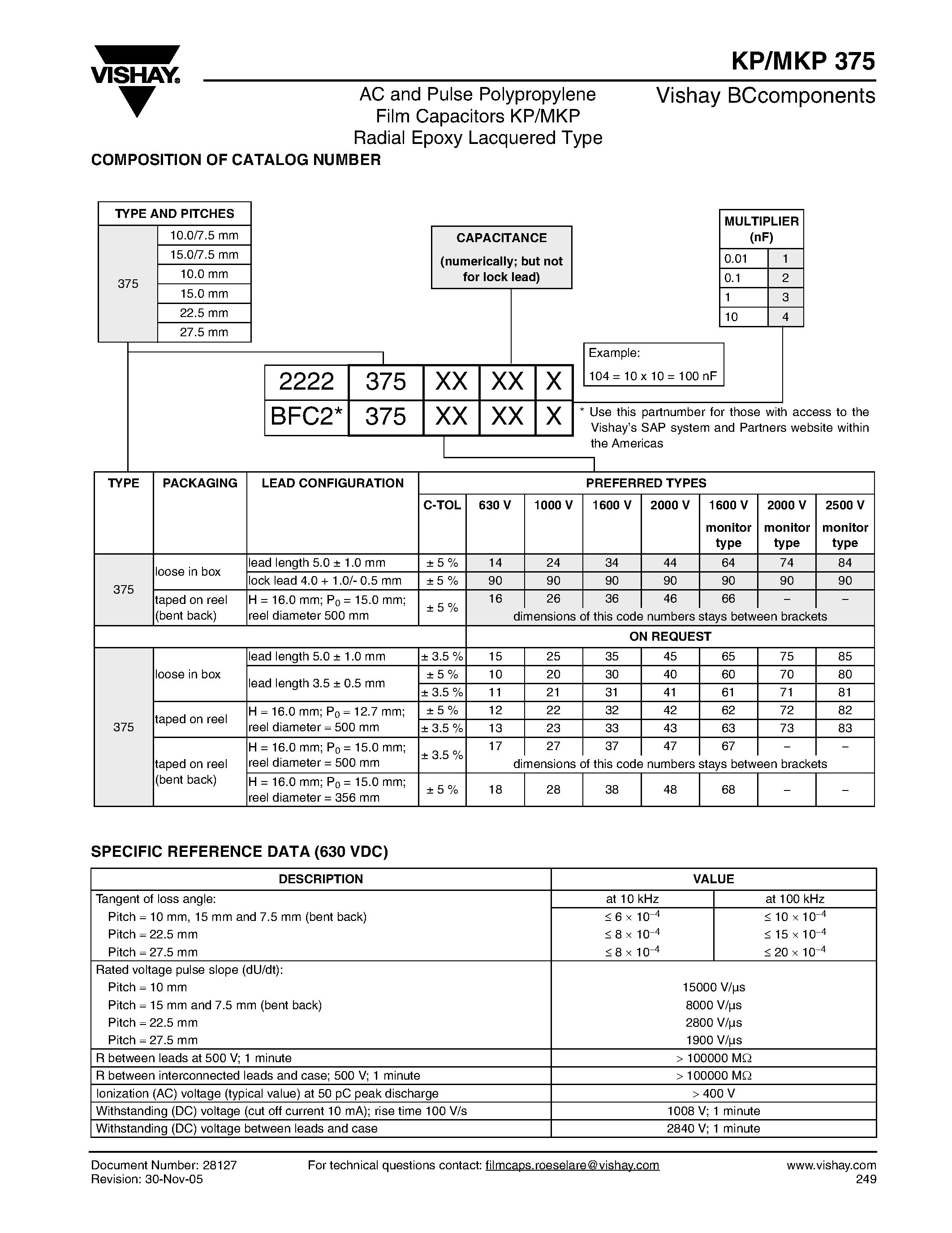 Datasheet KP375 - AC and Pulse Polypropylene Film Capacitors page 2