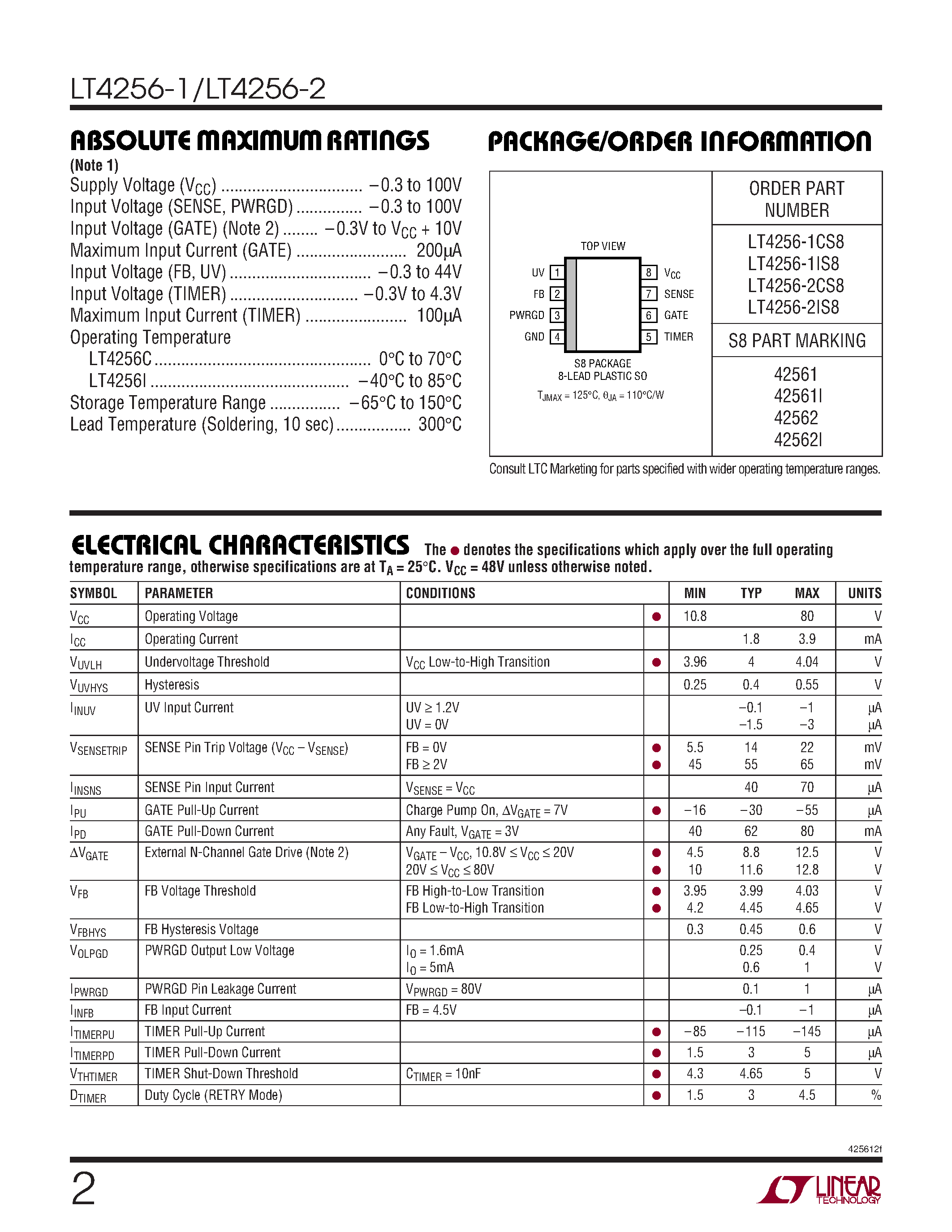 Datasheet LT4256-1 - (LT4256-1/-2) Positive High Voltage Hot Swap Controllers page 2