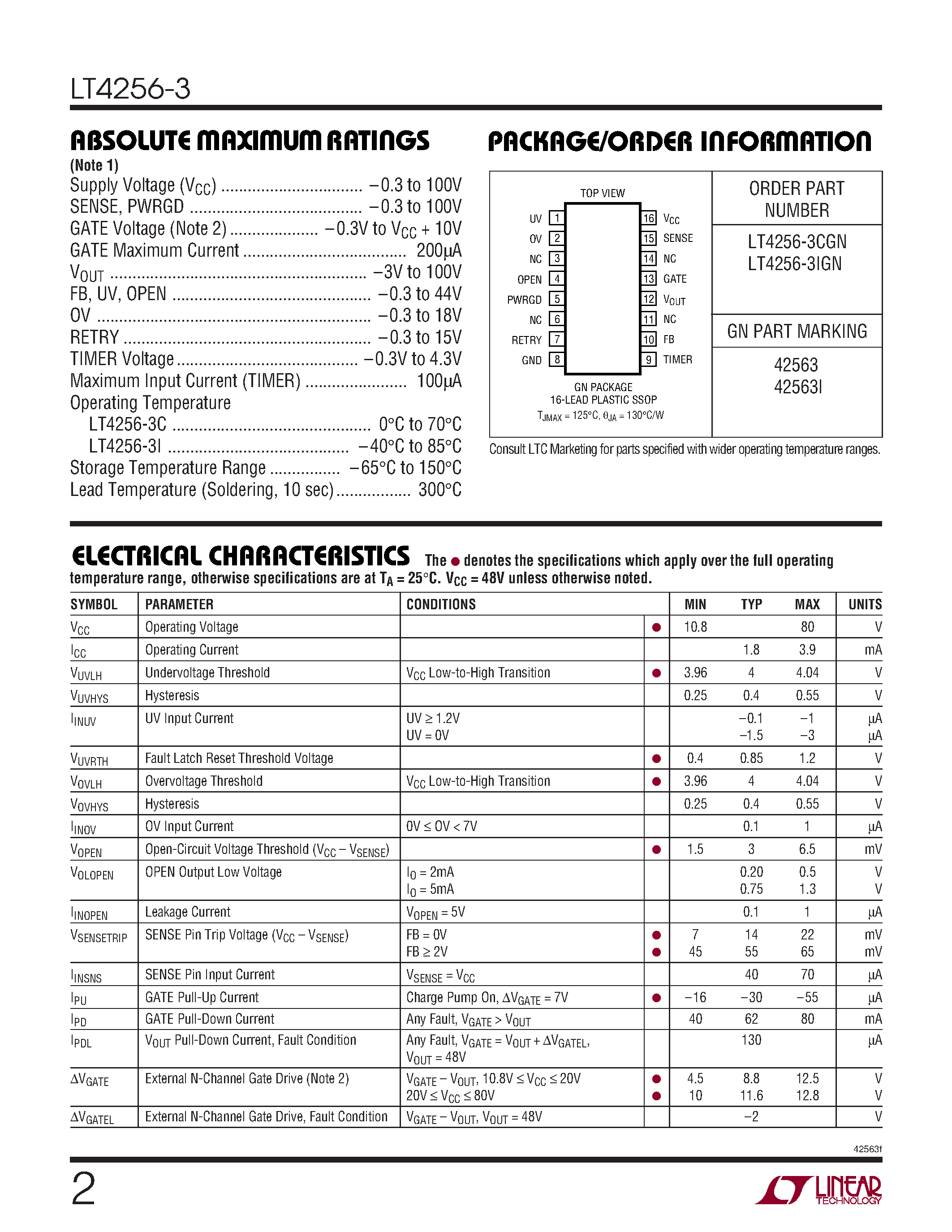 Datasheet LT4256-3 - Positive High Voltage Hot Swap Controller page 2