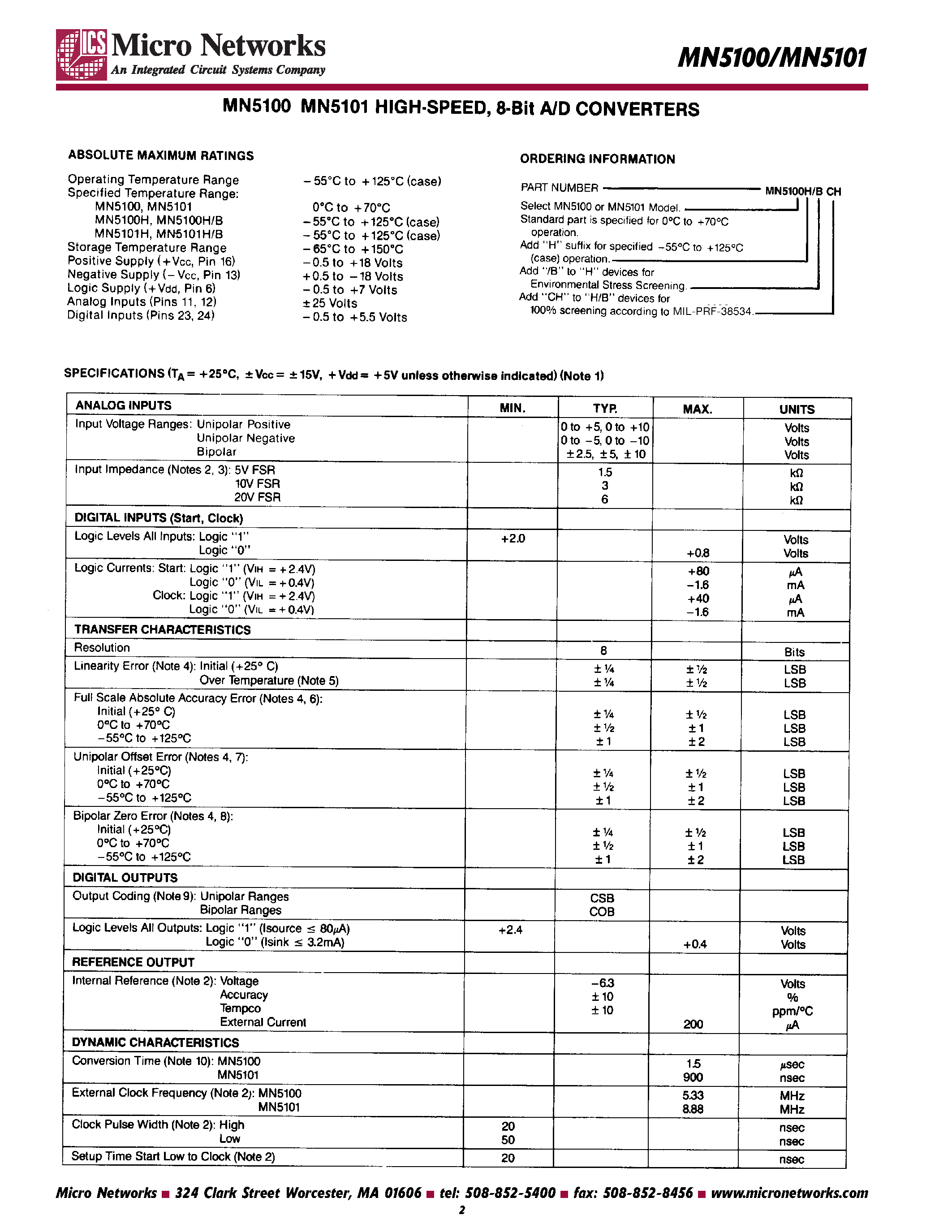 Даташит MN5100 - (MN5100 / MN5101) High-speed 8-bit A/D Converters страница 2