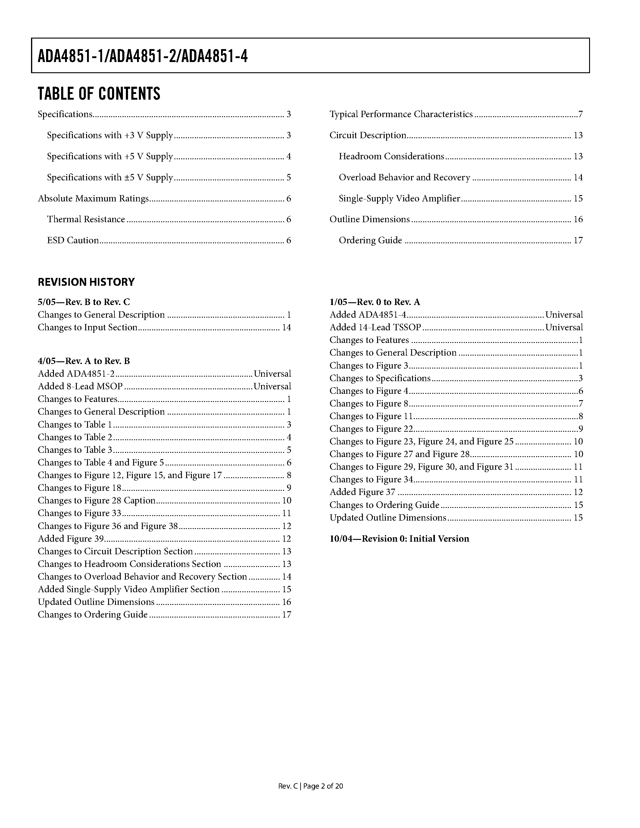Datasheet ADA4851-1 - (ADA4851-x) Rail-to-Rail Output Op Amps page 2