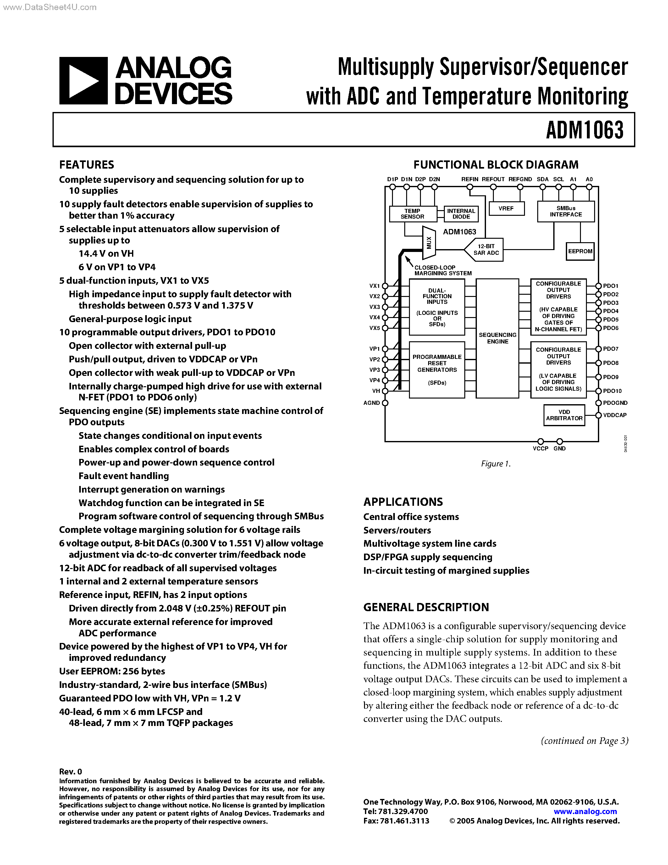 Datasheet ADM1063 - Multisupply Supervisor/Sequencer page 1