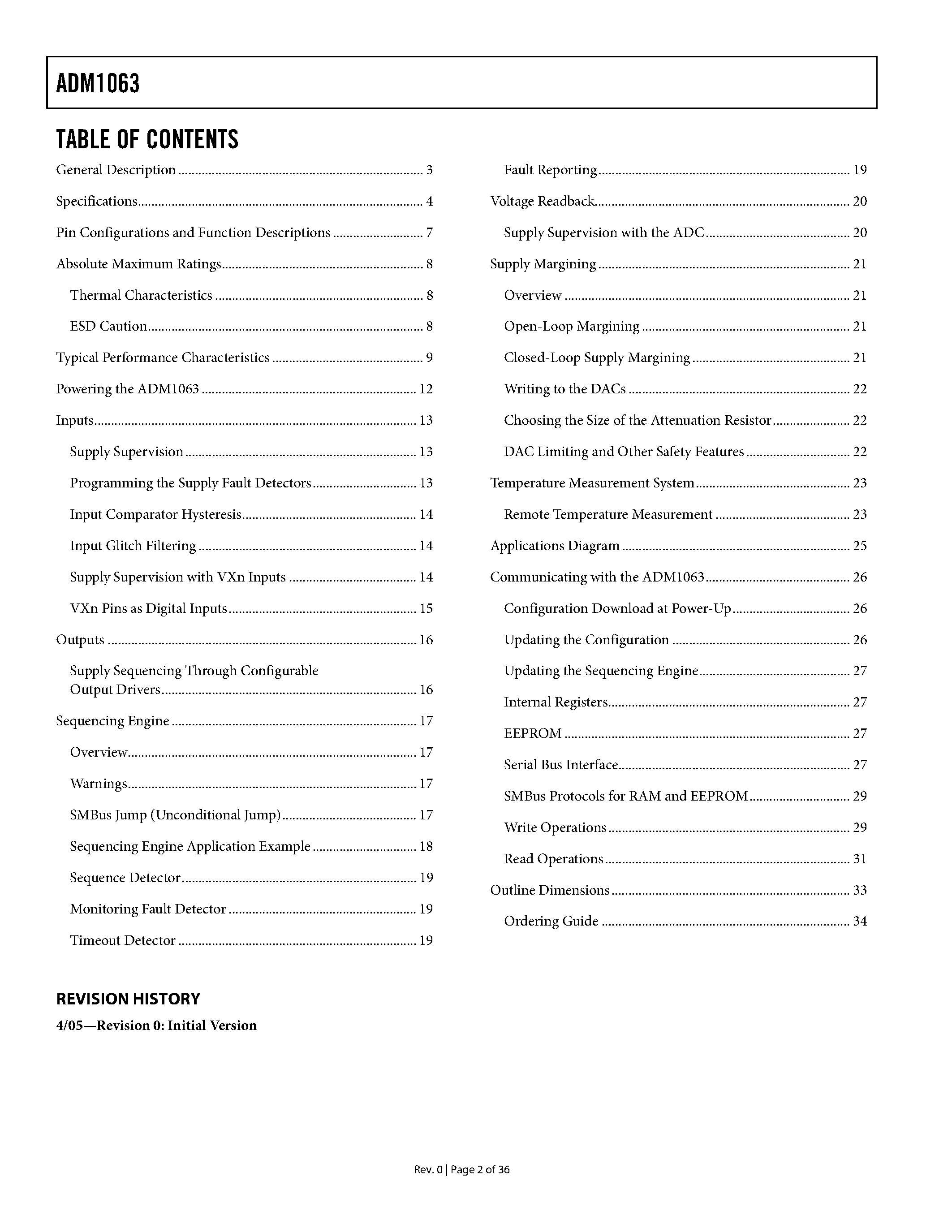 Datasheet ADM1063 - Multisupply Supervisor/Sequencer page 2