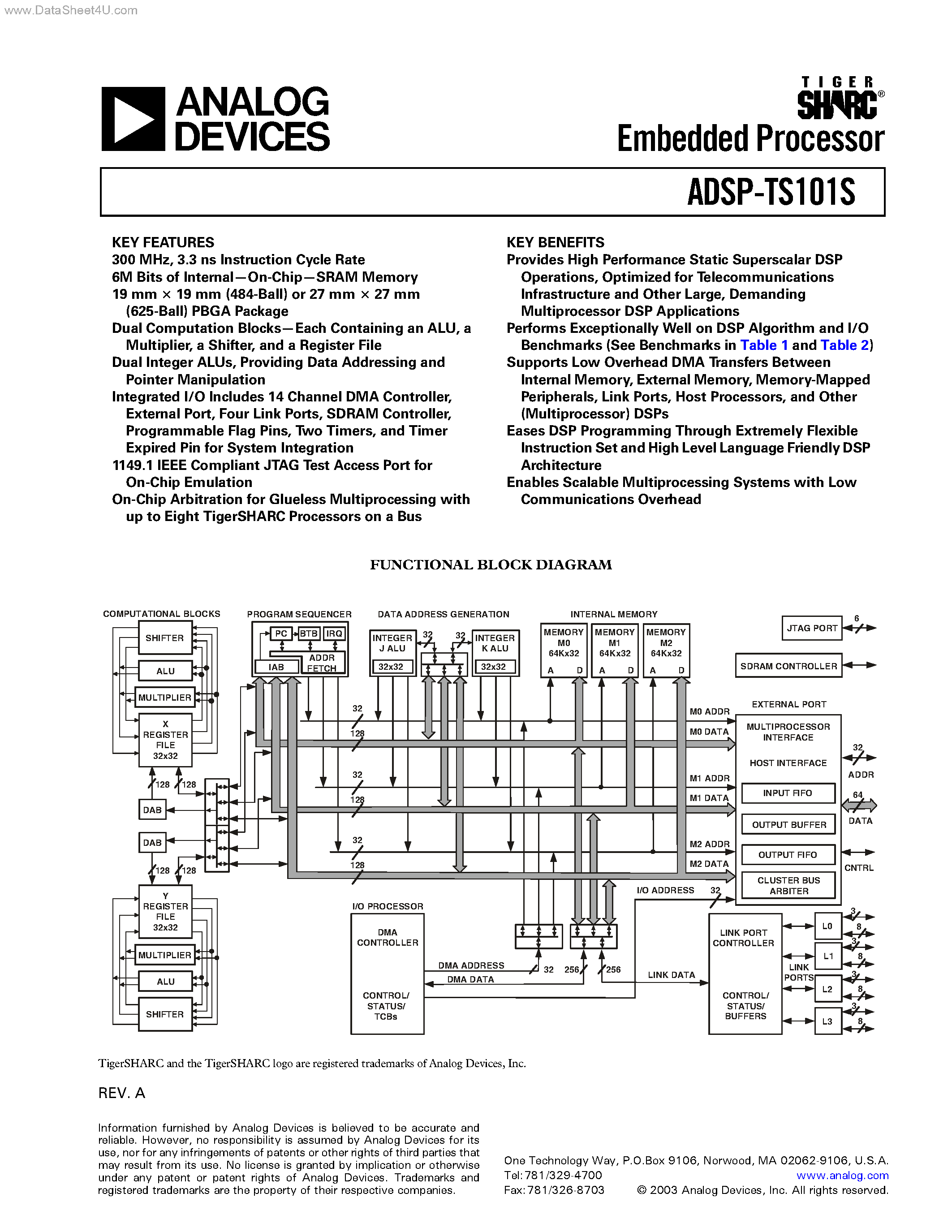 Даташит ADSP-TS101S - Embedded Processor страница 1