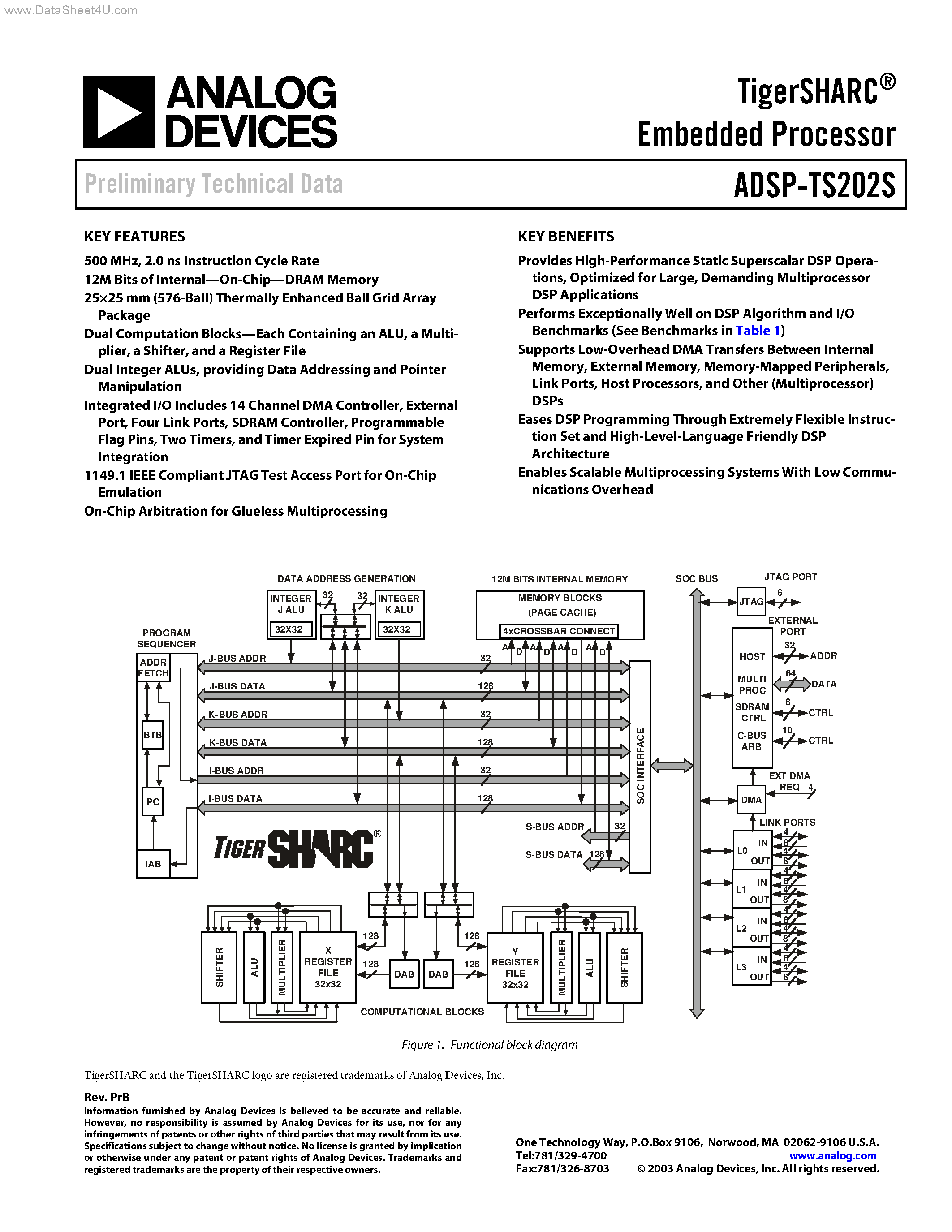 Даташит ADSP-TS202S - TigerSHARC Embedded Processor страница 1