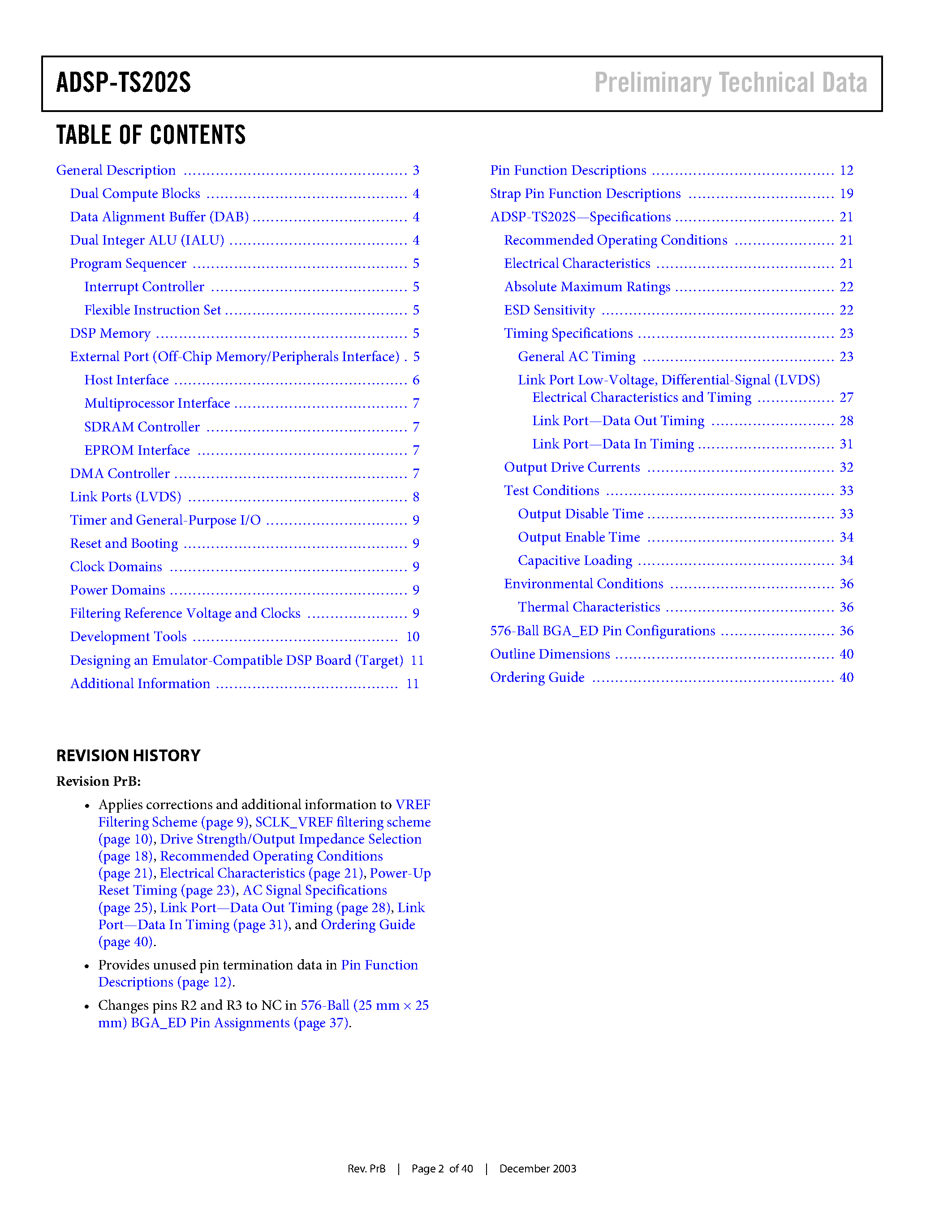 Datasheet ADSP-TS202S - TigerSHARC Embedded Processor page 2