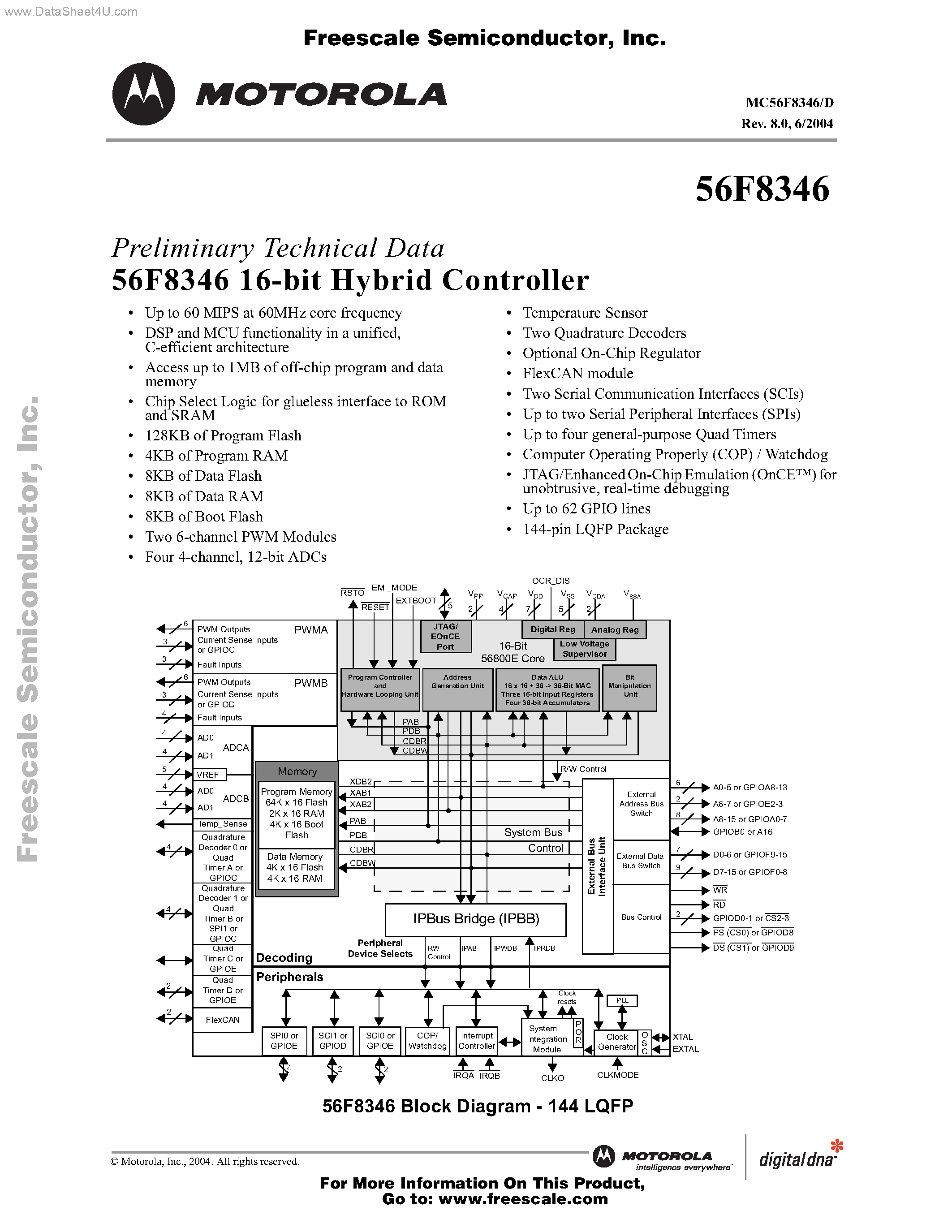 Datasheet MC56F8346 - 16-bit Hybrid Controller page 1
