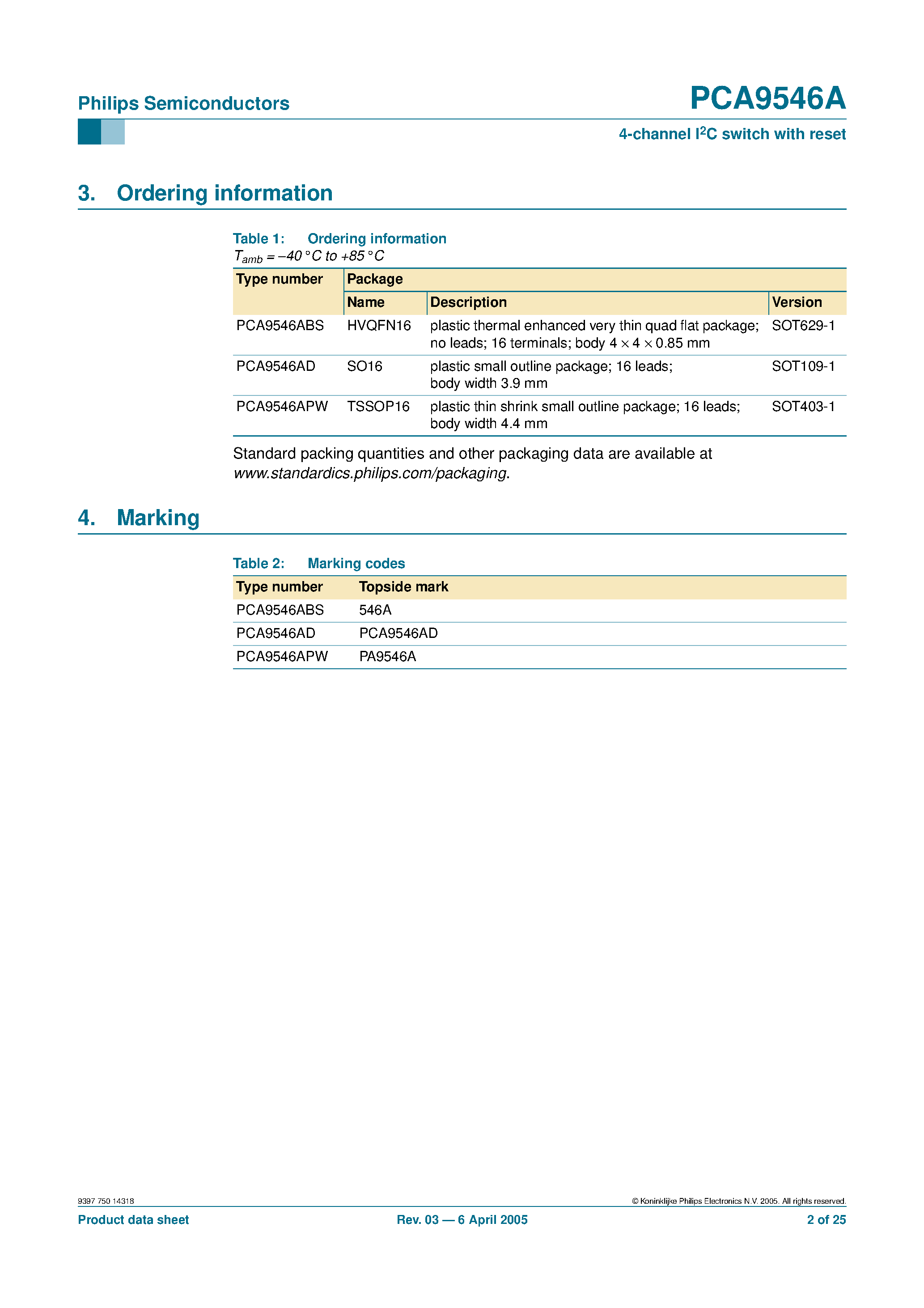 Datasheet PCA9546A - 4-channel I2C switch page 2
