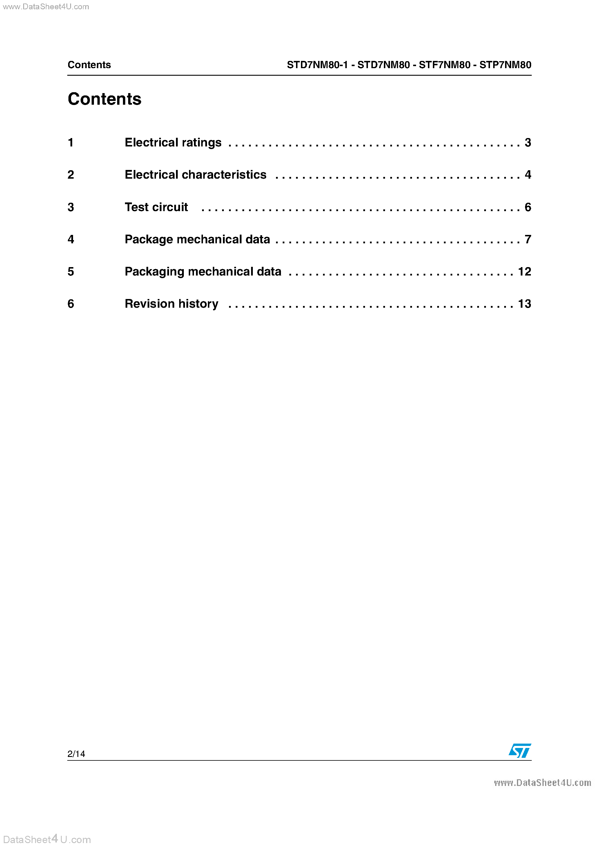 Datasheet STD7NM80 page 2 Datasheet STD7NM80 - N-CHANNEL MOSFET page 2