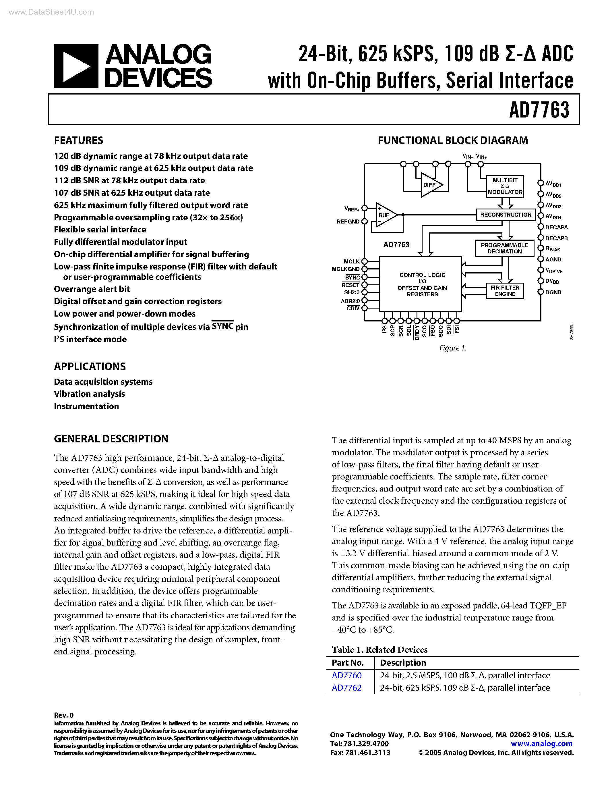 Datasheet AD7763 page 1 Datasheet AD7763 - 24-Bit ADC page 1